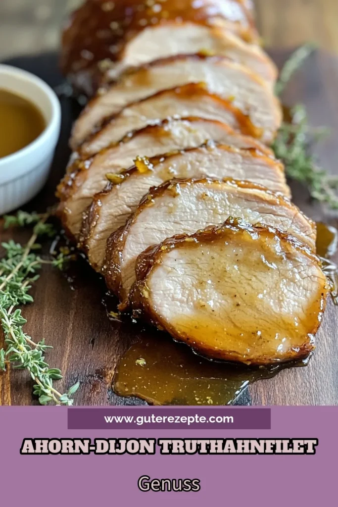 Entdecken Sie unser köstliches Rezept für einen Ahorn-Dijon Truthahn. Der glasierte Truthahnfilet ist einfach zuzubereiten und eignet sich perfekt für jeden Anlass. Marinierte Truthahnfilets mit einer süßen, würzigen Glasur sorgen für ein unvergessliches Geschmackserlebnis. Ideal für einfache Truthahnrezepte. Probieren Sie dieses Rezept aus und verwöhnen Sie Ihre Gäste! Speichern Sie diese Idee für Ihr nächstes Dinner! #AhornDijonTruthahn #GlasierterTruthahnfilet #EinfacheTruthahnrezepte #RezeptfürTruthahnfilet