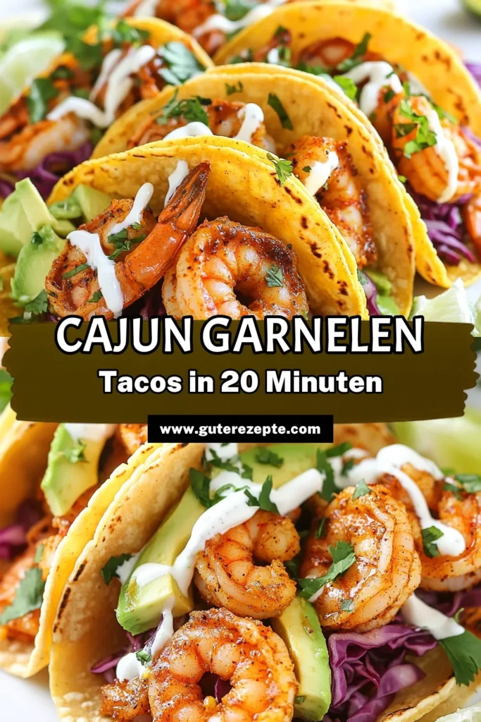 Entdecke unser leckeres Garnelen Taco Rezept für Cajun Garnelen Tacos, die perfekt für jede Gelegenheit sind! Diese schnelle Taco Idee kombiniert saftige Garnelen, aromatisches Cajun Gewürz und frische Zutaten. Ideal für gesellige Abende oder schnelle Mittagessen. Lass dich inspirieren von köstlichen Taco Füllungen und genieße das Geschmackserlebnis! Speichere das Rezept und probiere es aus! #CajunGarnelenTacos #GarnelenTacoRezept #schnelleTacoIdee #CajunGewürzRezepte