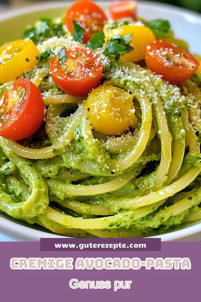 Genieße diese cremige Avocado-Pasta, die perfekt für ein schnelles und leckeres Abendessen ist. Unser köstliches Koriander-Spaghetti Rezept kombiniert reife Avocados und frischen Koriander für eine vegane Pasta mit Avocado, die begeistert. Das Avocado-Dressing für Nudeln ist simpel und vollmundig. Probiere es jetzt aus und koche die einfache Koriander-Pasta für deine nächste Mahlzeit. Speichere das Rezept! #AvocadoPasta #VeganeRezepte #KorianderPasta #NudelnRezept