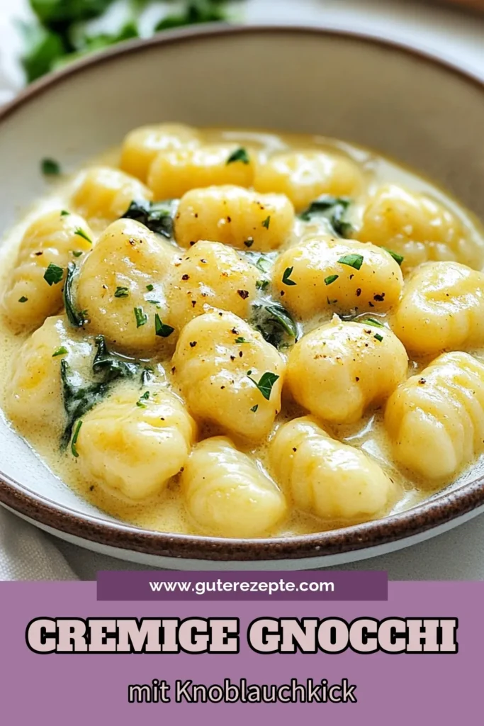 Entdecke dieses cremige Gnocchi Rezept für ein herrliches italienisches Gericht: Knoblauch Parmesan Gnocchi mit einer einfachen Gnocchi Soße! Üppige Gnocchi mit Spinat in einer sahnigen, käsehaltigen Soße sind der perfekte Genuss für jede Gelegenheit. Probiere es selbst und beeindrucke deine Gäste! Speichere dieses Rezept für eine köstliche Mahlzeit und teile es mit Freunden. #GnocchiRezept #KnoblauchParmesan #Essenliebe #ItalienischesEssen
