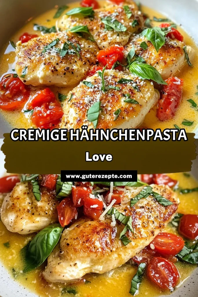 Entdecke das perfekte Hähnchenpfanne Rezept mit cremigem Tomaten-Basilikum-Hähnchen! Diese schnelle Hähnchenrezepte vereinen saftige Hähnchenbrustfilets in einer köstlichen cremigen Tomatensoße mit frischem Basilikum. Ideal für ein italienisches Hähnchen Gericht, das in nur 30 Minuten zubereitet ist. Lass dich von diesem Rezept inspirieren und pinne es für deine nächste Mahlzeit! #Hähnchenpfanne #SchnelleRezepte #CremigesHähnchen #ItalienischeKüche