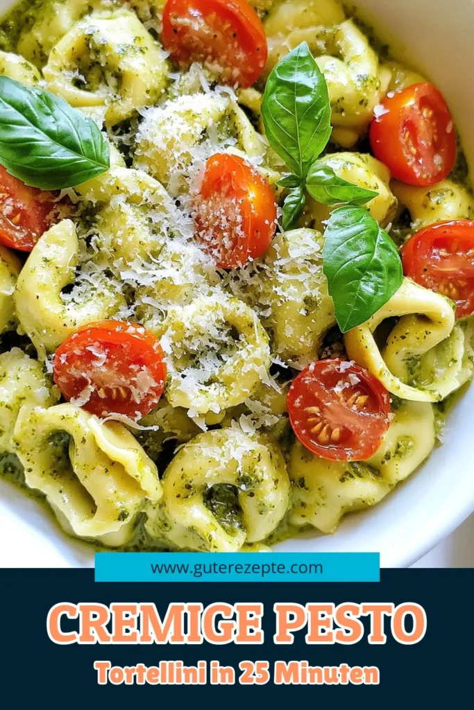 Entdecke unser köstliches Rezept für Cremige Pesto Tortellini! Diese einfache Tortellini Gerichte kombinieren frische Käsetortellini mit einer samtigen Basilikumpesto Sauce, die in nur 25 Minuten zubereitet ist. Perfekt für schnelle Pasta Rezepte und ein Genuss für die ganze Familie. Lass dir dieses geschmackvolle Käsetortellini Rezept nicht entgehen! Teile und speichere für mehr inspirierende Rezepte! #PastaLovers #Tortellini #SchnelleRezepte #Basilikum
