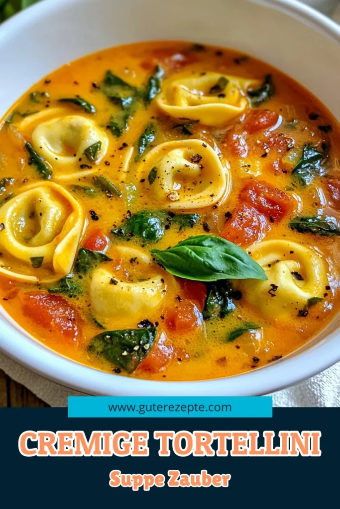 Entdecken Sie die köstliche Cremige Tomatensuppe mit Basilikum Tortellini! Dieses einfache Tortellini Rezept ist perfekt für jede Gelegenheit und vereint frische Aromen mit einer herzhaften Gemüsebrühe Suppe. Die italienische Suppe mit Spinat ist nicht nur schnell zubereitet, sondern auch ein wahrer Genuss für die Sinne. Speichern Sie dieses Rezept für Ihre nächste Mahlzeit und bringen Sie italienisches Flair in Ihre Küche! #CremigeTomatensuppe #BasilikumTortelliniRezept #einfacheTortelliniSuppe #italienischeSuppeMitSpinat
