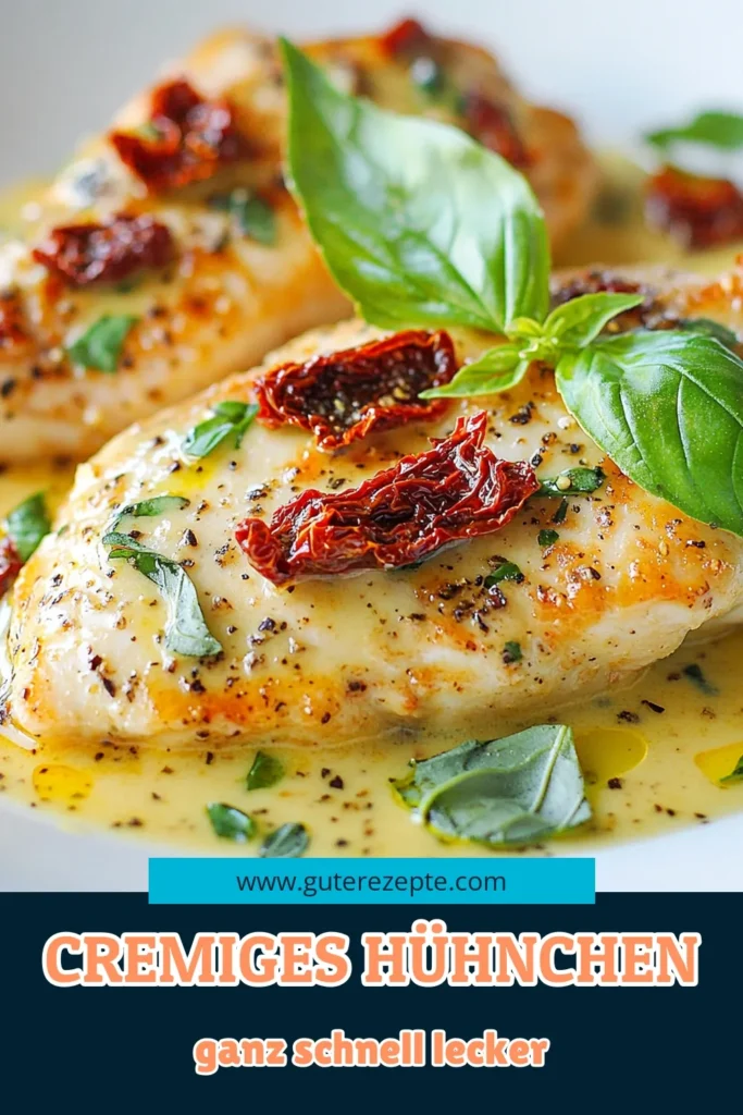 Entdecke unser cremiges Hühnchen Rezept mit getrockneten Tomaten – ein einfaches italienisches Hühnchengericht, das deine Geschmacksknospen verwöhnt! Dieses Sahne-Hühnchen wird in nur 25 Minuten zubereitet und ist perfekt für jede Gelegenheit. Ideal zu Pasta oder Reis! Probiere es aus und lass dich von der cremigen Sauce begeistern. Jetzt Rezept speichern und nachkochen! #CremigesHühnchenRezept #HühnchenMitGetrocknetenTomaten #EinfacheHühnchenrezepte #SahneHühnchen