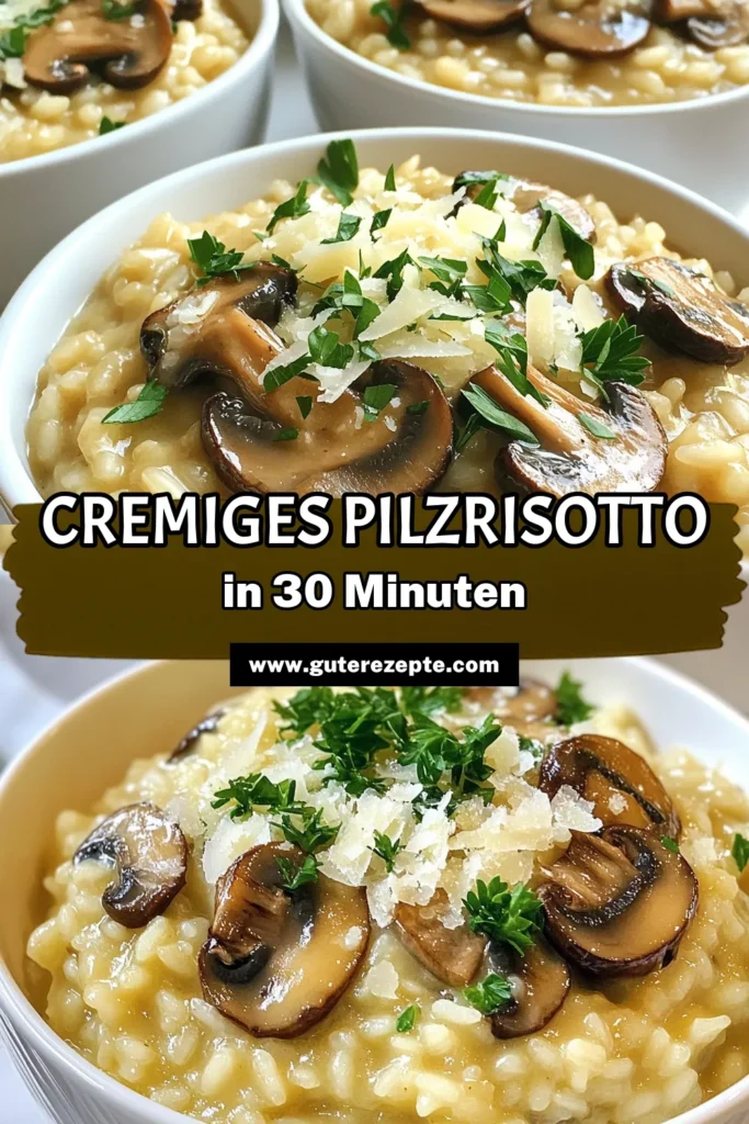 Entdecken Sie unser cremiges Pilzrisotto - ein köstliches, vegetarisches Reisgericht, das mit Champignons zubereitet wird! Perfekt für ein italienisches Dinner oder einfach zwischendurch. Lernen Sie, wie Sie Arborio-Reis zubereiten und genießen Sie dieses schnelle und einfache Rezept. Ideal für alle Pasta- und Risotto-Liebhaber. Probieren Sie es aus und speichern Sie es für später! #cremigespilzrisotto #risottomitchampignons #vegetarischesreisgericht #italienischerezepte