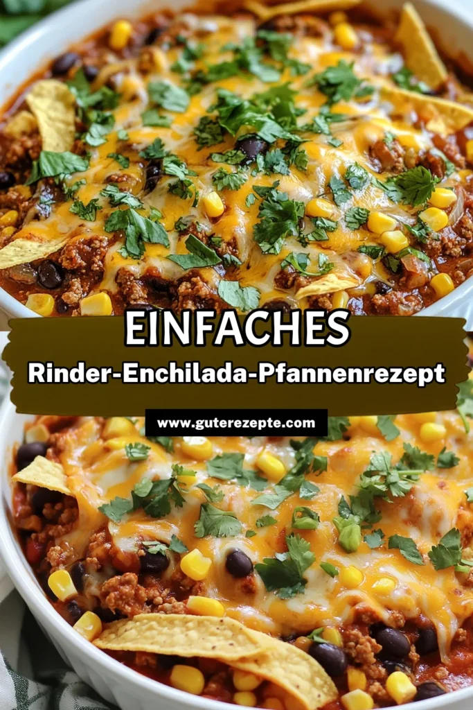 Entdecke das Rezept für eine köstliche Rinder-Enchilada-Pfanne, die in nur 30 Minuten zubereitet ist! Dieses schnelle Enchilada-Rezept kombiniert saftiges Rinderhack, schwarze Bohnen und würzige Enchilada-Sauce zu einem einfachen mexikanischen Gericht. Ideal für Taco-Abende! Probiere es aus und mache eine einfache Taco-Pfanne, die alle beeindrucken wird. Hol dir das Enchilada-Sauce Rezept und kreiere deinen eigenen Genuss. Speichere es dir! #RinderEnchiladaPfanne #schnelleEnchiladaRezepte #mexikanischesGericht #einfacheTacoPfanne
