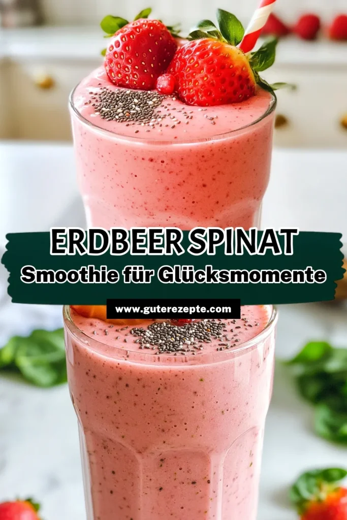 Entdecken Sie diesen köstlichen Erdbeer-Spinat Smoothie, ein gesunder Smoothie Rezept, der ideal für ein schnelles Frühstück ist! Mit frischen Erdbeeren, Spinat und Chiasamen bringt dieser vegane Smoothie nicht nur Energie, sondern auch Geschmack. Perfekt für alle, die nach veganer Smoothie Inspiration suchen! Probieren Sie es aus und starten Sie Ihren Tag gesund! #ErdbeerSpinatSmoothie #GesunderSmoothieRezept #VeganeSmoothieInspiration #SchnelleFrühstücksideen