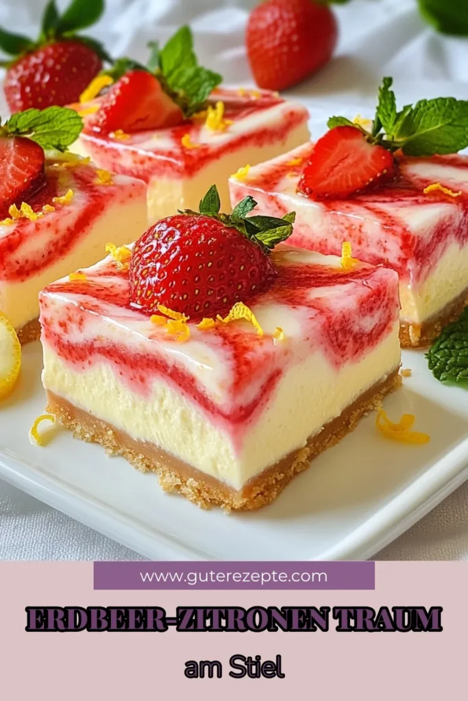 Entdecke unser köstliches Erdbeer-Zitronen-Käsekuchen-Riegel Rezept! Diese einfachen Käsekuchen-Riegel sind die perfekte Mischung aus frischem Dessert-Käsekuchen und fruchtigem Genuss. Mit cremigem Frischkäse, frischen Erdbeeren und einem Hauch von Zitronensaft zauberst du im Handumdrehen einen leckeren Nachtisch. Lass dir diesen Sommer-Leckerbissen nicht entgehen! Speichere das Rezept für später! #KäsekuchenRiegelRezept #ZitronenKäsekuchenMitErdbeeren #EinfacheKäsekuchenRiegel #FrischerDessertKäsekuchen