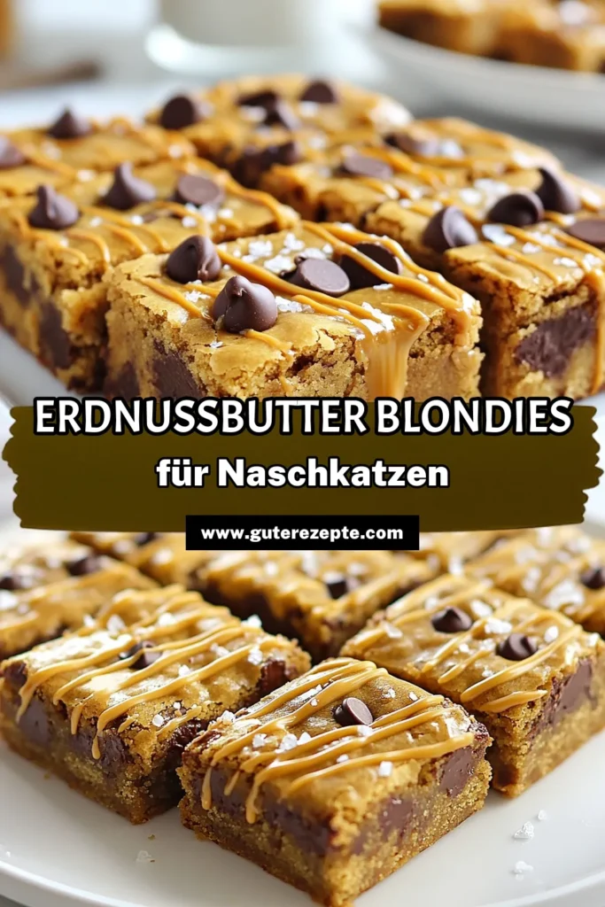 Entdecken Sie unser unwiderstehliches Rezept für Erdnussbutter Blondies mit Schokoladenstückchen! Diese leckeren Blondies sind einfach zuzubereiten und perfekt für jeden Anlass. Verwöhnen Sie sich mit diesen einfachen Blondies mit Erdnüssen und genießen Sie die Kombination aus süßer Erdnussbutter und zart schmelzenden Schokoladenstückchen. Probieren Sie es aus und backen Sie mit Erdnussbutter heute noch! #ErdnussbutterBlondies #SchokoladenstückchenRezept #leckereBlondies #einfacheBlondies