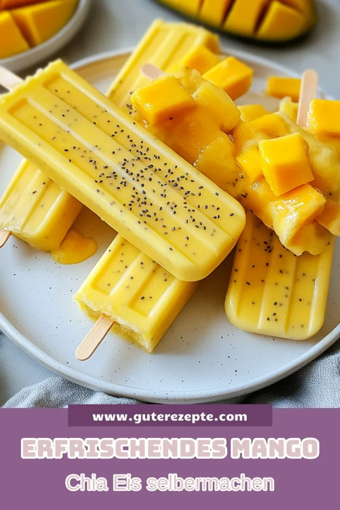 Entdecke das köstliche Mango Kokosnuss Eis mit unserem einfachen Chia Eis Rezept! Dieses gesunde Eis Rezept ist perfekt für heiße Tage und begeistert mit den Aromen von frischen Mangos und cremiger Kokosmilch. Vegan und voller gesunder Zutaten ist das Mango Dessert nicht nur lecker, sondern auch nährstoffreich. Probiere es aus und genieße diese erfrischenden Eis am Stiel! Speichere das Rezept & teile deine Kreation! #MangoKokosnussEis #ChiaEisRezept #gesundesEisRezept #veganesEisAmStiel