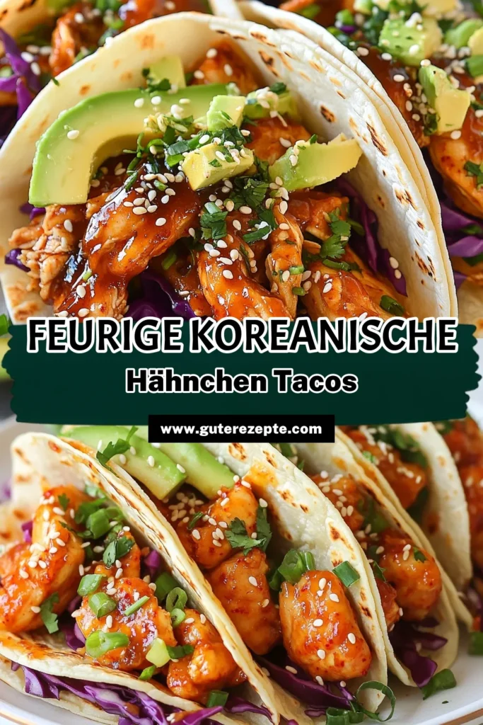 Entdecke unser köstliches Rezept für pikante Hähnchen-Tacos, die den perfekten koreanischen Twist bieten! Diese koreanischen Tacos mit Gochujang Hähnchen sind nicht nur einfach zuzubereiten, sondern auch eine gesunde Taco Füllung für deine nächste Mahlzeit. Probiere diese schnellen Taco Rezepte aus und verwöhne deine Gäste mit einem einzigartigen Geschmackserlebnis. Speichere das Rezept und koche mit uns! #HähnchenTacos #KoreanischeTacos #Gochujang #SchnelleRezepte