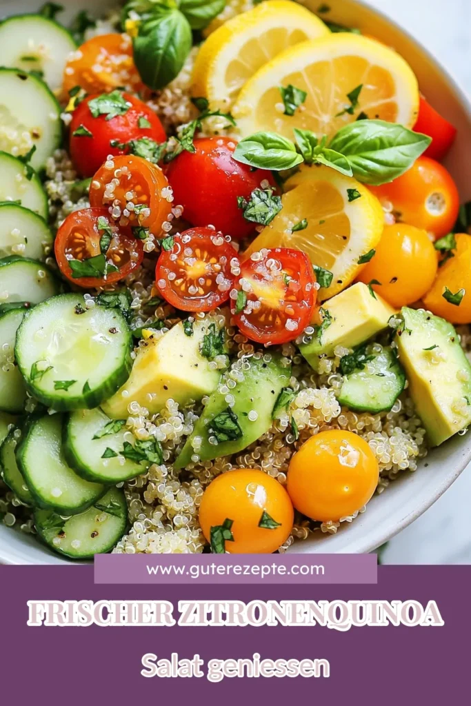Entdecken Sie unser köstliches Zitronen-Knoblauch-Quinoa-Rezept für einen erfrischenden Quinoa-Salat! Dieser mediterrane Quinoa-Salat ist einfach zuzubereiten und vollgepackt mit gesunden Zutaten. Perfekt für Picknicks oder als leichtes Mittagessen. Genießen Sie gesunde Salate, die nicht nur gut schmecken, sondern auch nährstoffreich sind. Lassen Sie sich inspirieren und speichern Sie dieses einfache Quinoarezepte jetzt! #ZitronenKnoblauchQuinoa #QuinoaSalatRezept #gesundeSalate #einfacheQuinoarezepte