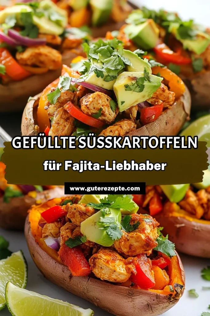 Entdecken Sie dieses köstliche Rezept für gefüllte Süßkartoffeln mit Hähnchen-Fajitas, das perfekt in Ihre gesunde Küche passt. Diese Süßkartoffelgerichte vereinen Aromen der mexikanischen Küche und sind einfach zuzubereiten. Ideal für ein schnelles Abendessen, bringen Sie Farbe und Geschmack auf den Tisch. Probieren Sie es aus und begeistern Sie Ihre Familie! Speichern Sie das Rezept und teilen Sie Ihre Kreationen! #GesundeRezepte #MexikanischeKüche #HähnchenFajitas #Süßkartoffelgerichte