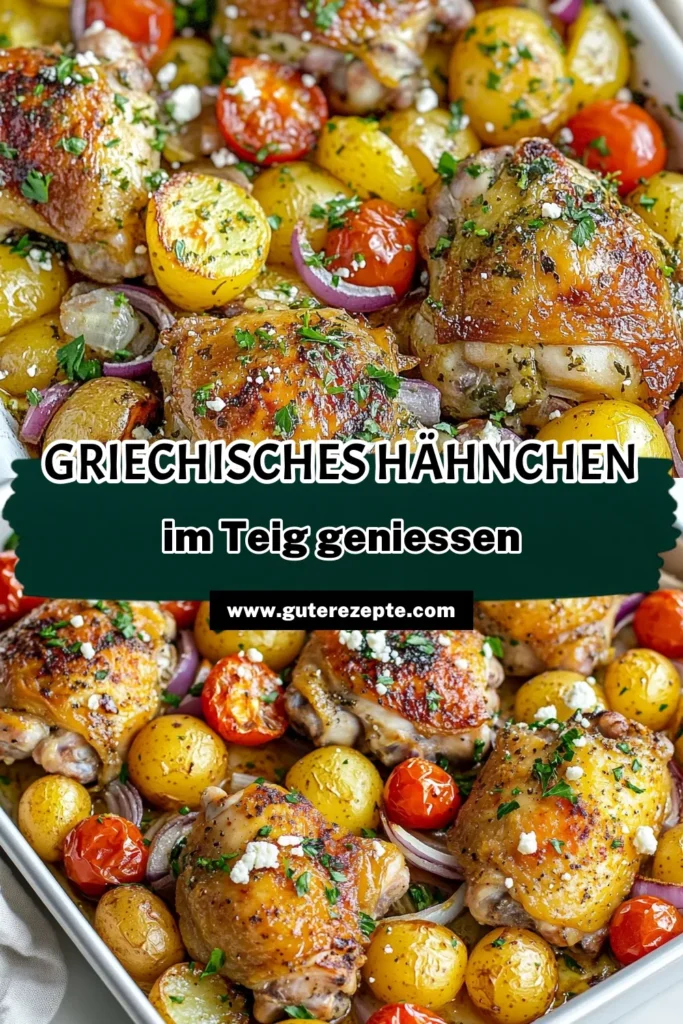 Entdecken Sie dieses leckere griechische Hähnchen Rezept, das perfekt für ein schnelles Blätterteig Abendessen ist! Mit zartem Hähnchen mit Feta und frischem Gemüse ist dieses Ofengericht griechisch ein echter Genuss. Einfache Hähnchenrezepte waren nie so köstlich! Bereiten Sie es in nur 55 Minuten zu und beeindrucken Sie Ihre Familie. Speichern Sie das Rezept für Ihr nächstes Abendessen! #GriechischesHähnchenRezept #Ofengericht #EinfacheHähnchenrezepte #Abendessenideen