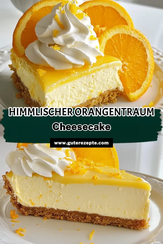 Entdecken Sie unser köstliches Orangen Cheesecake Rezept! Dieser Creamsicle Käsekuchen kombiniert cremigen Frischkäse und frisch gepressten Orangensaft für ein erfrischendes Frischkäse Dessert. Mit diesem einfachen Cheesecake Rezept zaubern Sie ein himmlisches Orangen Dessert, das perfekt für jede Gelegenheit ist. Lassen Sie sich inspirieren und speichern Sie dieses Rezept für Ihr nächstes Dessert! #OrangenCheesecakeRezept #CreamsicleKäsekuchen #einfacheCheesecakeRezept #FrischkäseDessert