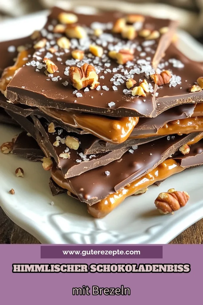 Entdecken Sie unser köstliches Schokoladen-Karamell-Brezel Rezept! Diese einfache Brezel-Bark ist das perfekte Karamell-Brezel-Dessert für Schokoladenliebhaber. Mit Brezelstangen, schmelzender Schokolade und einer Prise Meersalz wird dieses gesalzene Schokoladen-Brezel-Bark zum neuen Lieblingssnack. Ideal für Partys oder einfach zum Genießen! Speichern Sie das Rezept und probieren Sie es aus! #BrezelBarkRezept #EinfacheDessertsMitSchokolade #KaramellBrezelDessert #GesalzeneSchokoladenBrezelBark
