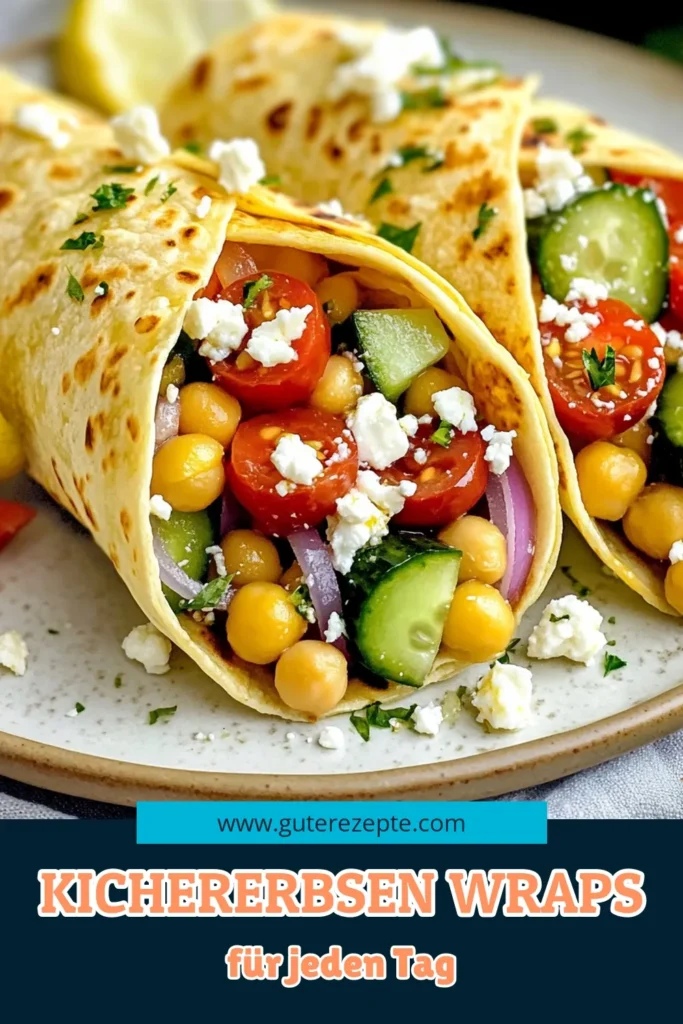 Entdecke unser Rezept für Griechische Kichererbsen Wraps – die perfekte gesunde Wraps Rezept für jede Gelegenheit! Diese vegetarische Tortilla Füllung ist nicht nur lecker, sondern auch nahrhaft. Der schmackhafte Kichererbsen Salat kombiniert frische Zutaten und mediterrane Aromen. Bereite dir diese köstlichen mediterranen Wraps Rezept schnell zu und genieße sie als Snack oder Meal Prep. Probiere es aus und teile deine Kreationen! #KichererbsenWraps #GesundeRezepte #VegetarischGenießen #MediterraneKüche