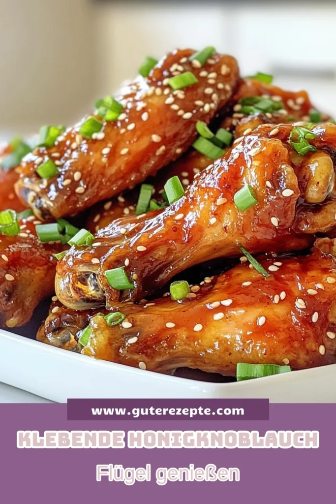 Entdecke das beste Rezept für Honig-Knoblauch-Hühnchenflügel! Diese klebrigen Hähnchenflügel sind perfekt mariniert und im Ofen gebacken für extra Knusprigkeit. Probiere unser süßes Hühnchenflügel Rezept und beeindrucken deine Gäste bei jedem Anlass. Einfach zubereiten und genießen! Speichere dieses Rezept für leckere, marinierte Hähnchenflügel für dein nächstes Dinner. #HonigKnoblauch #Hühnchenflügel #KlebrigeHähnchenflügel #OfenRezept