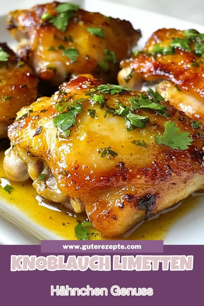 Entdecken Sie das köstliche Rezept für Knoblauch-Limetten-Hühnchen! Diese marinierten Hähnchenschenkel sind mit einer aromatischen Hähnchenmarinade aus frischem Limettensaft und Knoblauch perfekt gewürzt. Genießen Sie ein knuspriges Hähnchenrezept, das einfach zuzubereiten ist und jedem schmeckt. Ideal für ein schnelles Abendessen. Speichern Sie dieses Rezept und lassen Sie sich inspirieren! #KnoblauchLimettenHühnchen #EinfacheHühnchenrezepte #KnusprigesHähnchenrezept #AromatischeHähnchenmarinade