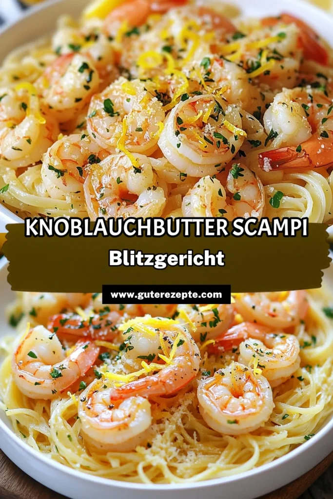 Entdecken Sie dieses köstliche Knoblauchbutter Garnelen Scampi Rezept! Perfekt kombinierte Garnelen und Linguine in einer aromatischen, schnellen Sauce. Dieses einfache Pasta Rezept ist ideal für ein schnelles Abendessen und wird Ihre Gäste begeistern. Bereiten Sie ein schnelles Garnelen Gericht zu, das vollgepackt ist mit Geschmack. Lassen Sie sich von diesem Rezept inspirieren und speichern Sie es für später! #KnoblauchbutterGarnelen #GarnelenScampiRezept #einfachePastaRezepte #schnelleGarnelenGerichte