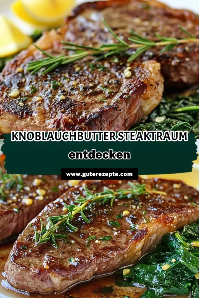 Entdecke das köstliche Rezept für eine Knoblauchbutter Steakpfanne! Saftiges Ribeye Steak trifft auf aromatische Knoblauchbutter und frischen Spinat. Diese Steakpfanne mit Spinat ist perfekt für ein schnelles Abendessen und einfach zuzubereiten. Verfeinert mit Rosmarin und Thymian, schmeckt sie unvergleichlich gut. Probiere dieses einfache Knoblauchbutter Rezept aus und beeindrucke deine Familie! Jetzt speichern und nachkochen! #Steakpfanne #RibeyeSteakRezept #KnoblauchbutterRezept #SteakmitRosmarinundThymian