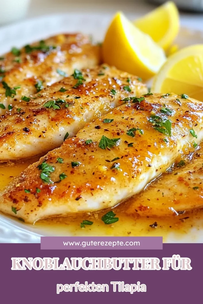 Entdecken Sie unser köstliches Knoblauchbutter Tilapia Rezept, das perfekt für schnelle Fischgerichte eignet! Mit nur wenigen Zutaten zaubern Sie gesunde Rezepte mit Fisch und bringen frischen Geschmack auf den Tisch. Lernen Sie, wie man zarte Tilapiafilets zubereitet, die mit einer aromatischen Zitronen-Knoblauchbuttersauce verfeinert werden. Speichern Sie dieses Rezept und genießen Sie Ihre nächste Mahlzeit! #KnoblauchbutterTilapia #ZitronenTilapiaRezept #GesundeRezepte #SchnelleFischgerichte