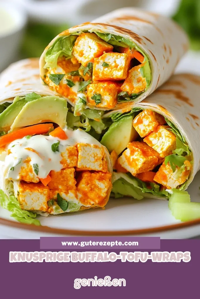 Entdecke diese köstlichen würzigen Buffalo-Tofu-Wraps, die perfekt für eine gesunde Mahlzeit sind! Diese einfachen vegetarischen Rezepte kombinieren knusprigen Tofu mit einer würzigen Buffalo-Sauce und frischem Gemüse. Ideal für alle, die nach gesunden Tofu-Gerichten oder veganen Wraps suchen. Probiere unser Rezept aus und genieße eine leckere und nährstoffreiche Mahlzeit! Speichere es dir für später! #BuffaloTofuWraps #VeganeWraps #WürzigeTofuRezepte #EinfacheVegetarischeRezepte
