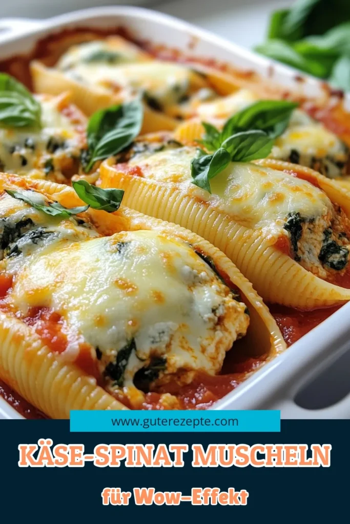 Entdecken Sie mit unserem Rezept für Käse-Spinat gefüllte Muscheln ein köstliches italienisches Pasta Gericht. Diese Jumbo-Pasta Muscheln sind gefüllt mit einer cremigen Spinat-Ricotta Mischung und überbacken mit marinara-sauce Variationen, die Ihre Geschmacksknospen begeistern werden. Perfekt für ein Dinner oder als Auflauf für die ganze Familie. Probieren Sie es aus und lassen Sie sich von diesem Gericht inspirieren! #KäseSpinatMuscheln #PastaRezepte #ItalienischeGerichte #AuflaufLieben