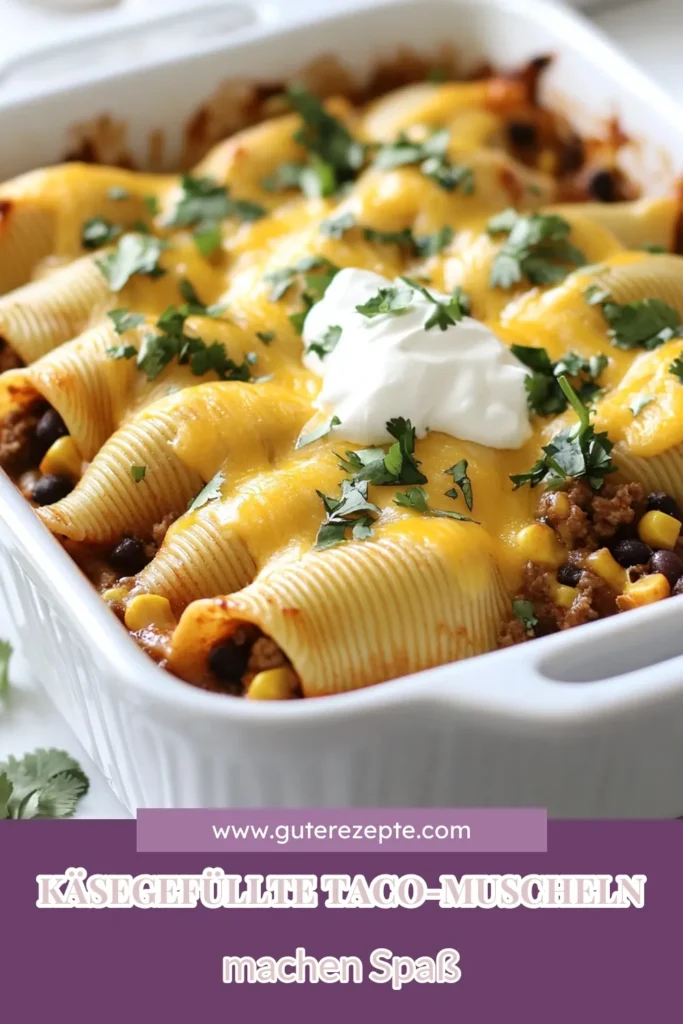 Entdecken Sie unser köstliches Rezept für Käse-Taco-Muscheln! Diese easy Taco Muscheln sind gefüllt mit würzigem Hackfleisch, schwarzen Bohnen und Cheddar-Käse, perfekt für ein schnelles Abendessen. Einfach nachzukochen, bringt dieses gefüllte Muscheln Rezept italienische und mexikanische Aromen zusammen. Lassen Sie sich inspirieren und probieren Sie diesen Rezeptklassiker aus – ideal für die ganze Familie! #KäseTacoMuscheln #PastaMitKäsefüllung #TacoGefülltePasta #Rezeptideen