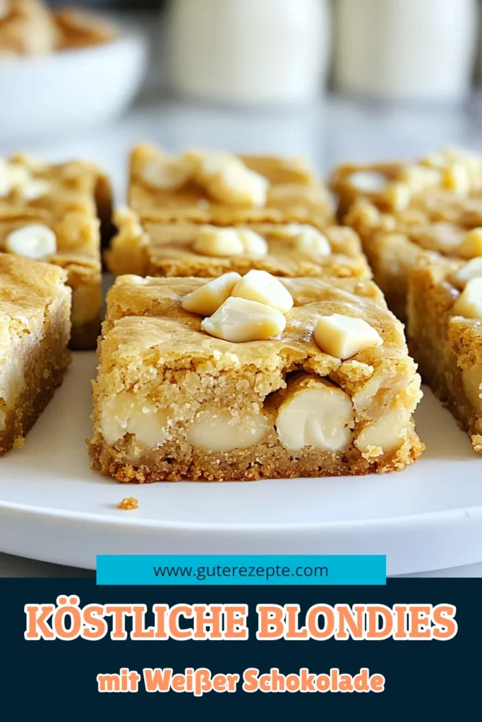 Probiere unser köstliches Rezept für weiße Schokoladen-Macadamia-Blondies! Diese einfachen Blondies begeistern mit einer perfekten Mischung aus süßer weißer Schokolade und knackigen Macadamia Nüssen. Ideal für jedes weiße Schokolade Dessert! Perfekt zum Teilen oder Genießen allein! Lass dir dieses leckere Macadamia Nüsse Rezept nicht entgehen und speichere es jetzt! #weißeSchokoladenMacadamiaBlondies #BlondiesRezept #MacadamiaNüsseRezept #weißeSchokoladeDesserts
