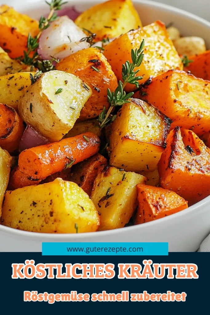 Entdecke unser köstliches Rezept für Kräuter-Röstgemüse! Dieses gesunde Beilage aus geröstetem Gemüse ist einfach zuzubereiten und passt perfekt zu jedem Gericht. Mit Ofengemüse, das mit frischen Kräutern wie Thymian und Rosmarin verfeinert wird, wird jede Mahlzeit zum Genuss. Probiere es jetzt aus und verwöhne deine Familie mit diesem vegetarischen Rezept. Speichere es für später! #KräuterRöstgemüse #Ofengemüse #SchnelleRezepte #VegetarischeBeilage