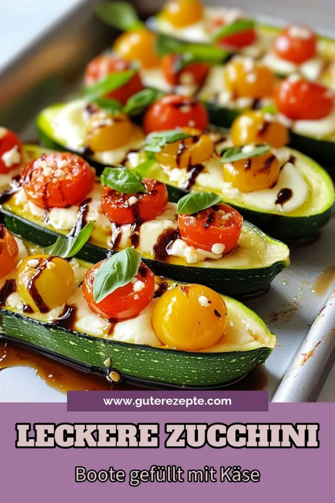 Entdecken Sie unser köstliches Zucchini-Boote Rezept für perfekte Caprese Zucchini-Boote! Diese gefüllten Zucchini sind einfach zuzubereiten und bieten gesunde Zucchini-Rezepte voller Geschmack. Mit frischen Tomaten, Mozzarella und Basilikum sind sie ideale italienische vegetarische Rezepte für jede Gelegenheit. Probieren Sie es aus und beeindrucken Sie Ihre Gäste! Speichern Sie dieses Rezept für später! #ZucchiniBoote #Caprese #GesundeRezepte #VegetarischEssen