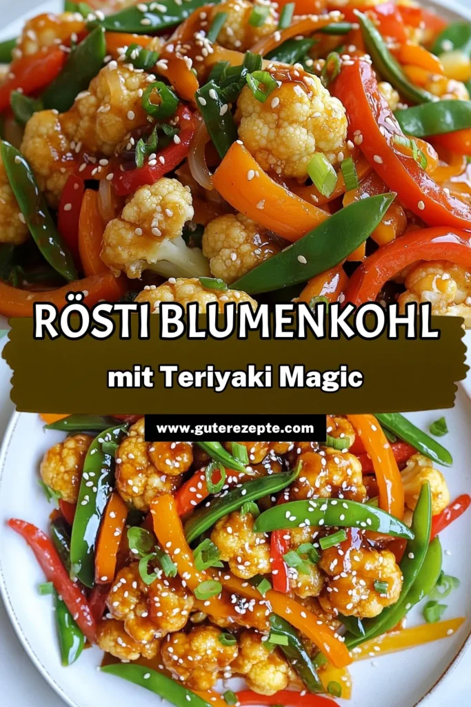 Entdecken Sie dieses köstliche Teriyaki Blumenkohl Rezept für ein schnelles und gesundes Gemüse Rezept! In nur 20 Minuten zaubern Sie ein vegetarisches Pfannengericht voll asiatischer Aromen. Diese Blumenkohl Pfanne vegan mit frischem Gemüse ist ideal für jede Mahlzeit. Perfekt für alle, die gesunde und leckere Gerichte lieben. Speichern Sie sich dieses Rezept und genießen Sie die schnelle asiatische Küche! #TeriyakiBlumenkohl #Vegetarisch #GesundeRezepte #AsiatischeKüche