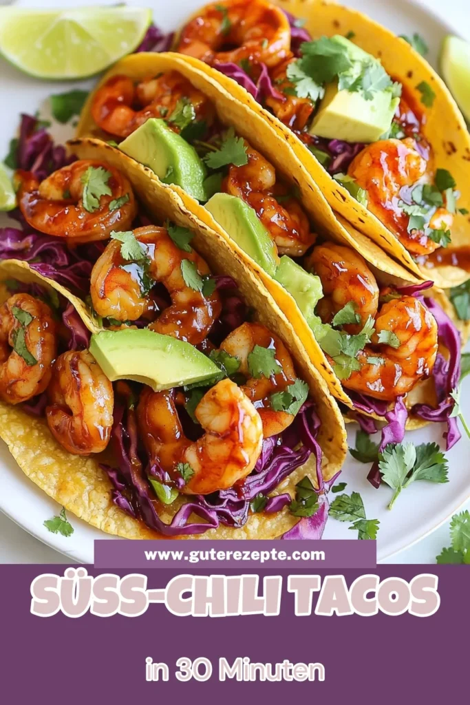 Entdecken Sie das köstliche Rezept für Süß-Chili Garnelen-Tacos, das einfach zuzubereiten ist und jedem Taco-Fan gefällt. Diese Garnelen-Tacos sind die perfekte einfache Taco Füllung, kombiniert mit Avocado und frisch geschreddertem roten Kohl. Ideal für mexikanische Küche-Liebhaber! Probieren Sie dieses Garnelen-Taco Rezept aus und bringen Sie Geschmack auf Ihren Teller. Speichern Sie es für Ihre nächste Mahlzeit! #GarnelenTacos #MexikanischeKüche #TacoRezept #Essenliebe