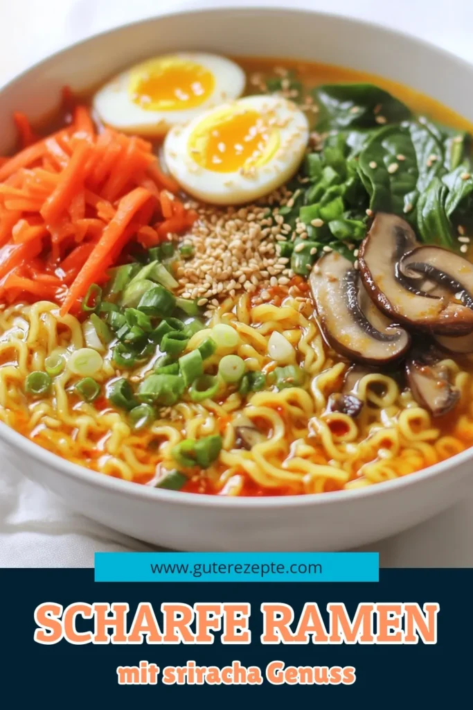Entdecke unser scharfe Ramen Rezept für Sriracha Gemüse Ramen, das gesunde Ramen Nudeln mit frischem Gemüse kombiniert. Ideal für schnelle Veggie-Gerichte, bereit in nur 25 Minuten! Mit Aromen von Ingwer und Knoblauch ist dieses asiatische Rezeptideen ein Genuss für Fans von scharfen Speisen. Probiere es heute aus und bring ein wenig Würze in dein Abendessen! #ScharfeRamenRezept #SrirachaGemüseRamen #GesundeRamenNudeln #AsiatischeRezeptideen