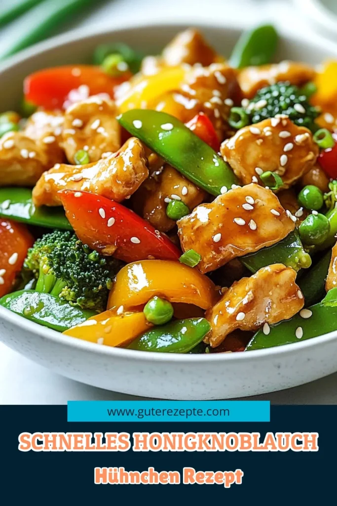 Genieße das köstliche Honig-Knoblauch-Hühnchen, ein einfaches Hühnchenrezept, das perfekt für asiatische Pfannengerichte ist. Dieses gesunde Hühnchengericht ist schnell zubereitet und benötigt nur 20 Minuten! Die Mischung aus saftigem Hühnchen, knackigem Gemüse und einer süß-herzhaften Sauce wird deine ganze Familie begeistern. Probiere es aus und speichere dieses Rezept für dein nächstes Abendessen! #HonigKnoblauchHühnchen #einfachesHühnchenrezept #schnelleRezeptemitHähnchen #asiatischePfannengerichte