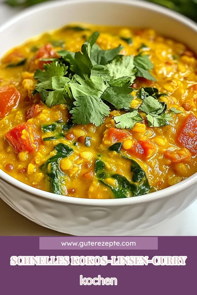 Entdecke unser cremiges Kokos-Linsen-Curry, ein einfaches Curry Rezept, das perfekt für gesunde Linsen Gerichte ist! Mit roten Linsen und Kokosmilch zubereitet, ist dieses vegane Curry Rezept nicht nur lecker, sondern auch nahrhaft. Ideal für eine schnelle, gesunde Mahlzeit. Probiere es aus und genieße den köstlichen Geschmack! Speichere dieses Rezept für später! #CremigesKokosLinsenCurry #VeganesCurryRezept #LinsenCurryMitKokosmilch #GesundeLinsenGerichte