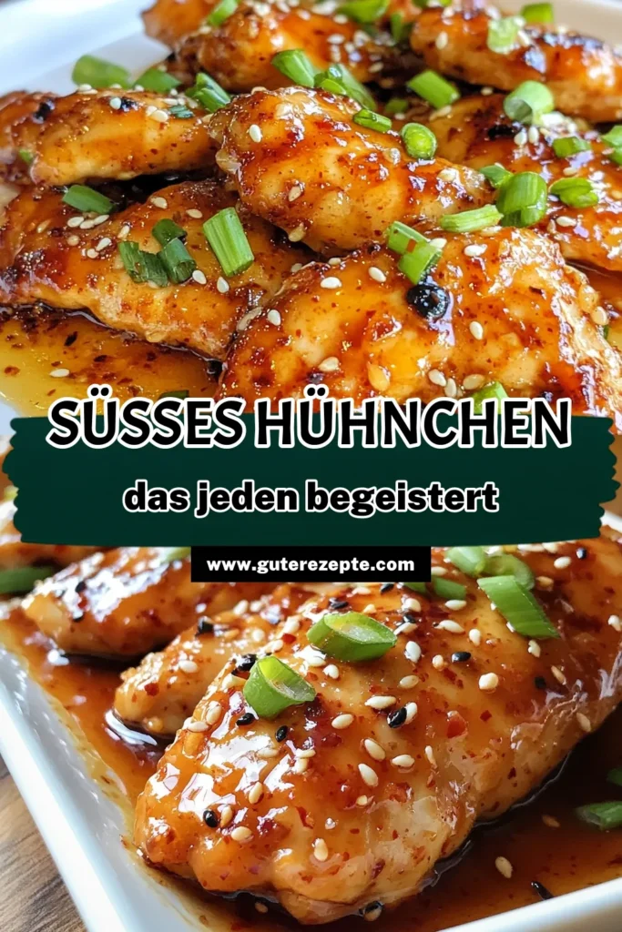 Entdecken Sie unser köstliches Rezept für Süß-Chili-Knoblauch-Hühnchen! Dieses einfache Hühnchenrezept kombiniert zarte Hähnchenbrustfilets mit einer unwiderstehlichen süßen Chilisauce. Perfekt für asiatische Hühnchengerichte, die den Gaumen erfreuen. Ideal für ein schnelles Abendessen oder besondere Anlässe. Probieren Sie es aus und sparen Sie dieses Rezept für Ihre nächste Kochsession! #Hühnchenrezept #asiatischeHühnchengerichte #einfacheRezepte #süßeChilisauceRezept