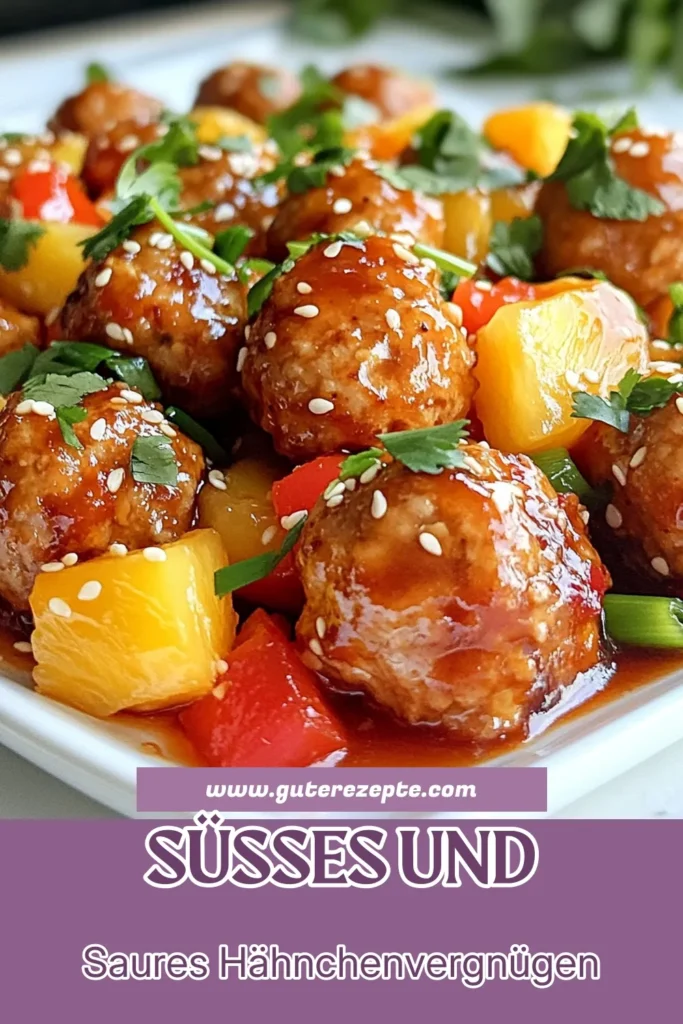 Entdecke unser köstliches Rezept für Süß-sauer Hähnchenfleischbällchen! Diese leichten Hähnchenfleischbällchen sind mit Ananas und Paprika zubereitet und sind perfekt für ein asiatisches Abendessen. Einfach und lecker, ideal für die ganze Familie. Lass dich inspirieren und probiere unser Hähnchenfleischbällchen Rezept aus! Speichere das Rezept und koche es nach! #Hähnchenfleischbällchen #Süßsauer #asiatischeGerichte #leichteRezepte