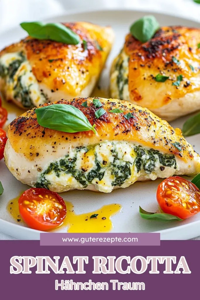 Entdecken Sie dieses köstliche Spinat-Ricotta Hähnchen! Diese gefüllte Hähnchenbrust vereint die Aromen der italienischen Küche mit gesunden Hähnchenrezepten. Der Mix aus frischem Spinat und cremigem Ricottakäse macht sie zu einem perfekten Gericht für jede Gelegenheit. Überraschen Sie Ihre Familie und Freunde mit diesem einfachen Rezept. Speichern Sie es für Ihr nächstes Abendessen! #SpinatRicottaHähnchen #gefüllteHähnchenbrust #gesundeHähnchenrezepte #italienischeKüche