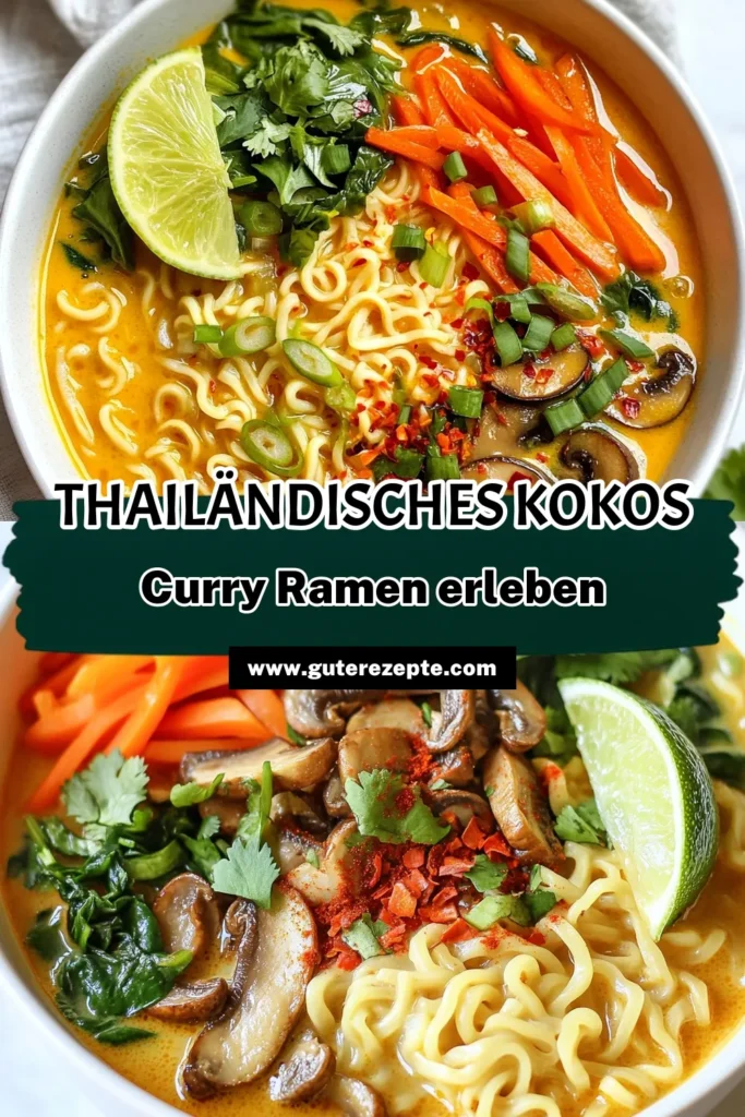 Entdecken Sie unser köstliches thailändisches Ramen Rezept! Dieses einfache Kokosnuss-Curry Rezept vereint knackiges Gemüse in einer aromatischen Brühe – perfekt für alle Liebhaber von vegetarischen Currys. Genießen Sie diese Ramen mit Karotten, Paprika und Spinat. Ideal für schnelle asiatische einfache Gerichte. Probieren Sie es jetzt aus und bringen Sie Ferne auf Ihren Tisch! #ThailändischesRamen #KokosnussCurryRezept #RamenMitGemüse #VegetarischesCurry