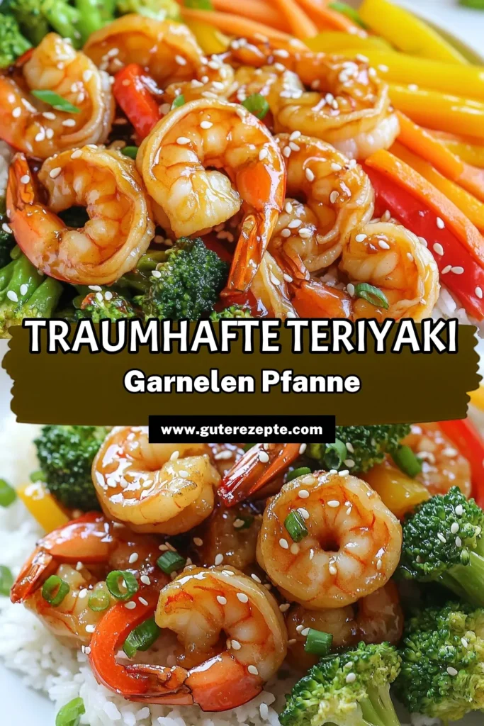 Entdecken Sie unser köstliches Teriyaki Garnelen Rezept, das einfach zuzubereiten ist! Dieses Garnelen Pfannengericht ist perfekt für ein schnelles Abendessen mit Garnelen und Gesundes Pfannengerichte. Mit frischem Gemüse und einer schmackhaften Teriyaki-Sauce macht es jeden Abend besonders. Probieren Sie dieses asiatische Stir Fry Rezept und überzeugen Sie sich selbst! Speichern Sie das Rezept für später! #TeriyakiGarnelen #GarnelenPfannengericht #StirFryRezept #SchnellesAbendessen