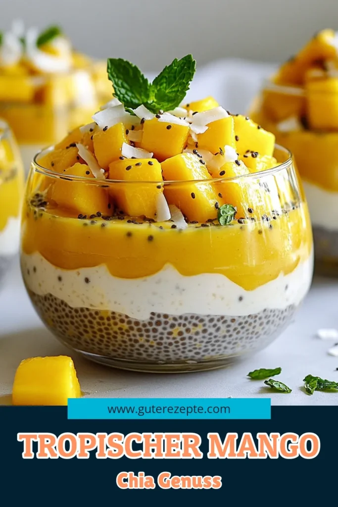 Entdecke das Rezept für Mango Kokos Chia Pudding, ein köstliches und gesundes Dessert mit Chiasamen. Perfekt für vegane Pudding Rezepte, verleiht dieser tropische Chia Pudding jedem Frühstück oder Snack einen Hauch von Exotik. Mit nur wenigen Zutaten in kürzester Zeit zubereitet, ist dieser Kokospudding mit Mango nicht nur lecker, sondern auch nahrhaft. Probiere es jetzt aus und teile deine Kreationen! #MangoKokosChiaPudding #GesundeDesserts #VeganeRezepte #TropischerPudding