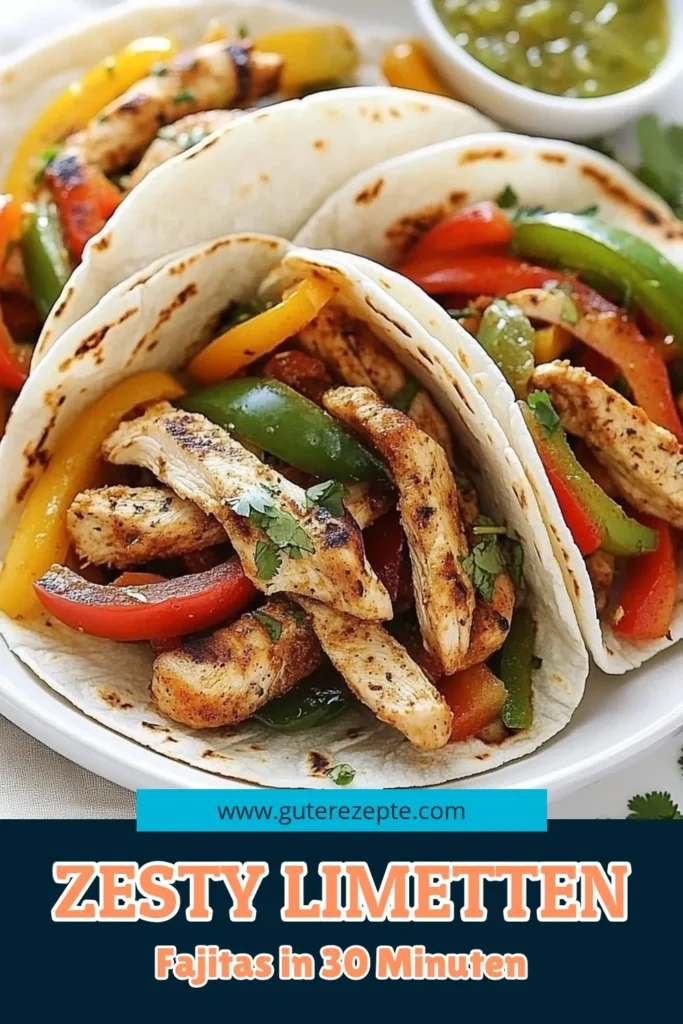 Genießen Sie die köstlichen Zesty Lime Chicken Fajitas – ein perfektes Hähnchen Fajitas Rezept für jeden Anlass! Diese gesunden Fajitas verwöhnen Ihren Gaumen mit frischem Limettengeschmack und buntem Gemüse. Ideal für ein schnelles Abendessen oder besondere Anlässe, laden Sie Familie und Freunde zu einem mexikanischen Rezept der Extraklasse ein! Probieren Sie es aus und speichern Sie es für später! #HähnchenFajitasRezept #LimettenFajitas #gesundeFajitas #mexikanischesRezept