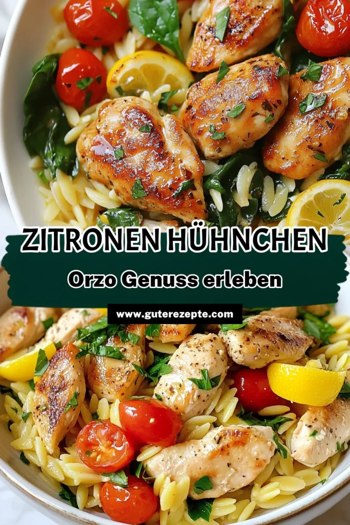 Entdecke das perfekte Rezept für Zitronen Kräuter Hühnchen mit Orzo Nudeln! Dieses einfache Hühnchen Gericht vereint zartes Hühnchen mit frischem Spinat und saftigen Tomaten zu einem gesunden Hühnchen Rezept. Ideal für ein schnelles Abendessen! Probiere es aus und lasse dich von den Aromen begeistern. Speichere das Rezept für später! #ZitronenKräuterHühnchen #OrzoNudelnRezept #GesundeHühnchenRezepte #EinfachesHühnchenGericht