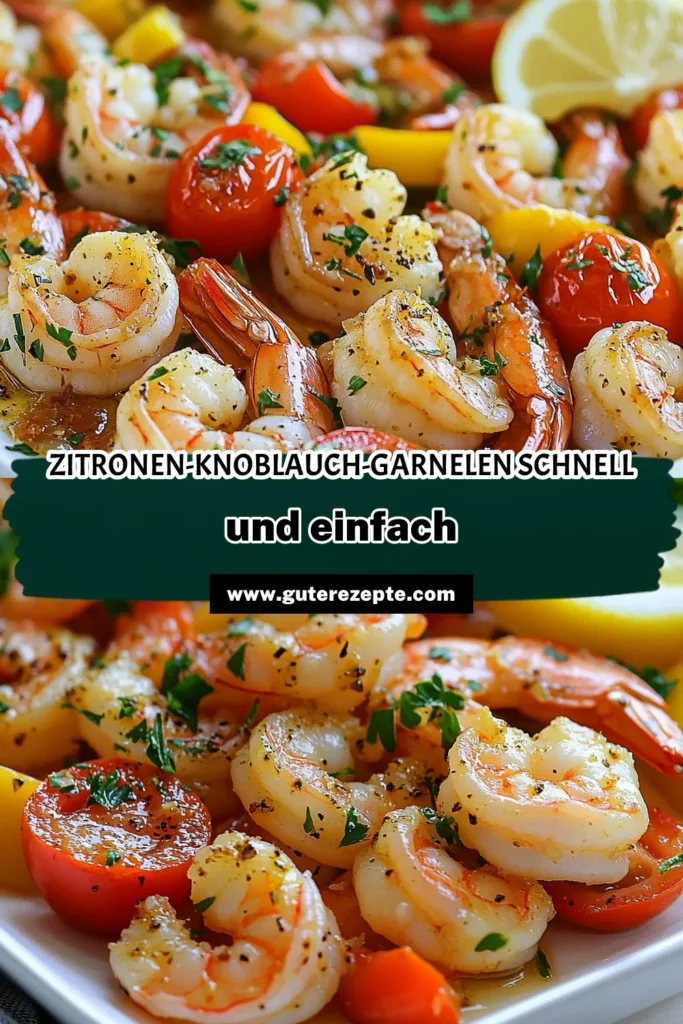 Entdecke unser Blechpfanne Garnelen Rezept mit Zitronen-Knoblauch-Garnelen, das in nur 25 Minuten zubereitet ist! Diese schnellen Garnelenrezepte sind perfekt für eine gesunde Mahlzeit mit frischem Gemüse im Ofen. Mit saftigen Garnelen, Kirschtomaten und Paprika kannst du ein köstliches Gericht zaubern. Probiere es aus und bring Schwung in dein Abendessen! Speichere dir das Rezept! #ZitronenKnoblauchGarnelen #BlechpfanneGarnelenRezept #schnelleGarnelenrezepte #gesundeGarnelenrezepte