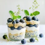 Für meine Blaubeer Kokos Über-Nacht Haferflocken brauchst du diese Zutaten: - 1 Tasse Haferflocken (gerollt) - 1 Tasse Kokosmilch (oder jede andere Milch nach Wahl) - 1/2 Tasse griechischer Joghurt (oder Kokosjoghurt für die milchfreie Variante) - 1 Tasse frische Blaubeeren (oder gefrorene) - 2 Esslöffel ungesüßte Kokosraspeln - 2 Esslöffel Ahornsirup (oder Honig) - 1 Teelöffel Vanilleextrakt - Eine Prise Salz - Frische Minzblätter zur Dekoration (optional) Es ist wichtig, die besten Zutaten zu wählen. Die Haferflocken sollten frisch und ohne Zusatzstoffe sein. Ich bevorzuge gerollte Haferflocken, da sie gut die Flüssigkeit aufnehmen. Bei der Kokosmilch wähle eine, die reich an Geschmack ist. Achte darauf, dass sie cremig ist. Frische Blaubeeren sind süßer und gesünder als gefrorene. Wenn du gefrorene verwenden möchtest, achte darauf, dass sie ohne Zucker sind. Jede Zutat hat ihre Vorteile. Haferflocken sind eine großartige Quelle für Ballaststoffe. Sie helfen dir, lange satt zu bleiben. Kokosmilch enthält gesunde Fette, die gut für dein Herz sind. Griechischer Joghurt bietet viel Eiweiß und Probiotika, die gut für die Verdauung sind. Blaubeeren sind reich an Antioxidantien. Sie unterstützen das Immunsystem und sind lecker. Kokosraspeln geben dir einen zusätzlichen Nährstoffkick und einen tollen Geschmack. Diese Kombination macht das Frühstück nahrhaft und köstlich. {{ingredient_image_2}} Zuerst nehme ich eine mittelgroße Schüssel. Ich gebe die Haferflocken hinein. Dann füge ich die Kokosmilch hinzu. Danach kommt der griechische Joghurt dazu. Es ist wichtig, dass alle Zutaten gut vermischt werden. Ich rühre so lange, bis alles gut verbunden ist. Der Ahornsirup und der Vanilleextrakt folgen als Nächstes. Zum Schluss gebe ich eine Prise Salz hinzu. Diese Mischung ist die Basis für unser Gericht. Jetzt füge ich die frischen Blaubeeren hinzu. Ich mache das vorsichtig, um sie nicht zu zerdrücken. Es ist schön, wenn die Blaubeeren ganz bleiben. Danach streue ich die Kokosraspeln darüber. Ich mische alles sanft, damit die Blaubeeren gleichmäßig verteilt sind. So sieht die Mischung bunt und einladend aus. Ich teile die Mischung in zwei Gläser auf. Die Gläser schließe ich gut. Jetzt stelle ich sie in den Kühlschrank. Dort bleiben sie mindestens sechs Stunden. Diese Zeit ist wichtig, damit die Haferflocken weich werden. Am nächsten Morgen nehme ich die Gläser heraus. Ich rühre die Haferflocken gut um. Wenn sie zu dick sind, füge ich etwas Kokosmilch hinzu. Zum Servieren lege ich frische Blaubeeren und Kokosraspeln oben drauf. Ein Minzblatt macht das Gericht noch schöner. Um die perfekte Konsistenz deiner Über-Nacht-Haferflocken zu erreichen, ist das Mischverhältnis wichtig. Verwende eine Tasse Haferflocken und eine Tasse Kokosmilch. Diese Menge sorgt für eine cremige Textur. Achte darauf, dass du die Mischung gut umrührst. Wenn die Haferflocken am Morgen zu dick sind, füge einfach einen Spritzer Kokosmilch hinzu. Das macht sie wieder schön geschmeidig. Die Süße deiner Über-Nacht-Haferflocken kannst du ganz nach deinem Geschmack anpassen. Du kannst 2 Esslöffel Ahornsirup verwenden, aber vielleicht magst du es weniger süß. Probiere, die Menge auf 1 Esslöffel zu reduzieren. Alternativ kannst du auch Honig verwenden, wenn du diesen bevorzugst. Ein wenig extra Vanilleextrakt kann auch die Süße verbessern, ohne Zucker hinzuzufügen. Die Präsentation ist wichtig, um dein Frühstück zum Highlight zu machen. Verwende klare Gläser, um die schönen Schichten zu zeigen. Beginne mit einer Schicht Haferflocken, dann füge Blaubeeren und Kokosraspeln hinzu. Wiederhole das, bis das Glas voll ist. Garniere das Ganze mit frischen Minzblättern für einen frischen Look. Ein kleiner Spritzer Honig oben drauf kann auch sehr ansprechend sein. Pro Tipps Variationen ausprobieren: Du kannst die Blaubeeren durch andere Beeren wie Himbeeren oder Erdbeeren ersetzen, um verschiedene Geschmäcker zu kreieren. Für mehr Crunch: Füge vor dem Servieren einige gehackte Nüsse oder Samen hinzu, um Textur und Nährstoffe zu erhöhen. Vorbereitung im Voraus: Diese Haferflocken sind perfekt für Meal Prep; bereite mehrere Portionen für die ganze Woche vor und variere die Zutaten. Perfekte Konsistenz: Wenn die Haferflocken zu dick sind, füge einen Spritzer Wasser oder zusätzliche Milch hinzu, um sie wieder cremig zu machen. {{image_4}} Du kannst verschiedene Milchsorten verwenden. Kokosmilch passt gut zu den Blaubeeren. Du kannst auch Mandelmilch oder Hafermilch nehmen. Diese Optionen sind lecker und verändern den Geschmack. Probiere es aus und finde deine Lieblingsmilch. Es gibt viele Früchte, die du hinzufügen kannst. Erdbeeren, Himbeeren und Bananen sind tolle Optionen. Du kannst auch Nüsse oder Samen verwenden. Mandeln oder Chiasamen bringen einen tollen Crunch. Denke daran, die Haferflocken nach deinem Geschmack zu gestalten. Für eine vegane Variante nimm Kokosjoghurt und pflanzliche Milch. So bleibt das Rezept ohne tierische Produkte. Außerdem sind die Haferflocken von Natur aus glutenfrei. Achte darauf, dass sie als glutenfrei gekennzeichnet sind. So kannst du sicher genießen und dich gesund ernähren. Um die Über-Nacht-Haferflocken frisch zu halten, benutze luftdichte Behälter. Achte darauf, die Gläser gut zu verschließen. So bleibt die Mischung kühl und lecker. Die Haferflocken halten sich im Kühlschrank bis zu drei Tage. Nach drei Tagen können die Blaubeeren ihre Frische verlieren. Ich empfehle, die Haferflocken innerhalb von zwei Tagen zu genießen. So schmecken sie am besten. Wenn du die Haferflocken warm magst, kannst du sie einfach erwärmen. Füge etwas Kokosmilch hinzu, wenn sie zu dick sind. Erhitze die Mischung in der Mikrowelle oder auf dem Herd. Rühre gut um, damit alles gleichmäßig warm wird. Die Aromen kommen dann noch besser zur Geltung. Ja, gefrorene Blaubeeren sind eine tolle Option. Sie sind praktisch und oft günstiger. Zudem sind sie in vielen Rezepten gleichwertig zu frischen Blaubeeren. Wenn du gefrorene Blaubeeren benutzt, füge sie direkt in die Mischung. Du musst sie nicht vorher auftauen. So bleibt die Mischung frisch und lecker. Die Über-Nacht-Haferflocken bleiben im Kühlschrank 3 bis 5 Tage frisch. Sie sind eine gute Wahl für Meal Prep. Stelle sicher, dass du sie in einem luftdichten Behälter aufbewahrst. So bleibt die Konsistenz gut und der Geschmack bleibt erhalten. Aber du solltest sie immer vor dem Essen überprüfen. Ja, du kannst die Haferflocken warm essen. Wenn du es warm magst, erwärme die Mischung in der Mikrowelle. Füge einen Schuss Kokosmilch hinzu, um die Konsistenz wieder zu verbessern. Das gibt dir ein ganz neues Geschmackserlebnis. Warm serviert, sind sie besonders gemütlich und lecker. Zusammenfassend haben wir die besten Zutaten für Über-Nacht-Haferflocken besprochen. Du weißt jetzt, wie du die Mischung zubereitest und die Konsistenz perfektionierst. Variationen und Lagerungshinweise bieten dir neue Ideen. Mit den Tipps kannst du dein Frühstück kreativ gestalten. Denke daran, dass gesunde Haferflocken einfach zuzubereiten sind und viele Vorteile bieten. Experimentiere mit verschiedenen Zutaten und genieße diese leckere Mahlzeit.