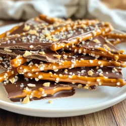 - 2 Tassen Brezelstangen - 1 Tasse Schokoladenstückchen (dunkle oder Milchschokolade) - 1 Tasse Karamellsauce (fertig gekauft oder hausgemacht) Die Hauptzutaten sind einfach und leicht zu finden. Brezelstangen geben eine knusprige Basis. Die Schokoladenstückchen sorgen für einen süßen und schokoladigen Geschmack. Karamellsauce bringt die nötige Klebrigkeit und Tiefe. Du kannst auch Karamellsauce aus dem Laden verwenden, wenn du es eilig hast. - 1/2 Tasse Meersalz (zum Bestreuen) - Optional: 1/2 Tasse gehackte Nüsse (wie Pekannüsse oder Mandeln) Meersalz verstärkt den Geschmack. Es ist wichtig, das Salz gleichmäßig zu streuen. Die gehackten Nüsse sind optional, aber sie geben einen tollen Crunch. Wenn du Nüsse magst, füge sie hinzu! Sie bringen mehr Textur und Geschmack. {{ingredient_image_2}} 1. Heize den Ofen auf 180°C vor. Das sorgt dafür, dass die Brezeln knusprig werden. 2. Lege ein Backblech mit Backpapier aus. So bleibt es sauber und die Brezeln kleben nicht fest. 3. Verteile die Brezelstangen gleichmäßig auf dem Backblech. Achte darauf, dass sie in einer einzigen Schicht liegen. 4. Backe die Brezeln für 5 bis 7 Minuten. Sie sollten leicht goldbraun und warm sein. 1. Erwärme die Karamellsauce in einem kleinen Topf bei niedriger Hitze. Sie sollte flüssig und einfach zu gießen sein. 2. Gieße die warme Karamellsauce gleichmäßig über die Brezeln. Du kannst einen Spatel verwenden, um sie gut zu verteilen. 3. Streue die Schokoladenstückchen über die Brezeln. Die Wärme der Brezeln lässt die Schokolade leicht schmelzen. 4. Wenn die Schokolade etwas geschmolzen ist, verteile sie gleichmäßig mit einem Spatel oder Löffel. 1. Wenn gewünscht, streue die gehackten Nüsse gleichmäßig über die Schokolade. Das gibt einen schönen Crunch. 2. Bestreue alles großzügig mit Meersalz. Das verstärkt den Geschmack von Schokolade und Karamell. 3. Lass die Rinde bei Zimmertemperatur abkühlen. Alternativ kannst du sie für 30 Minuten in den Kühlschrank stellen. 4. Nachdem alles fest geworden ist, brich die Rinde in Stücke deiner Wunschgröße. Es gibt zwei Optionen für Karamellsauce: fertig gekauft oder hausgemacht. Fertige Saucen sind schnell und einfach. Du findest sie in jedem Supermarkt. Sie sind gut, aber sie können oft zu süß sein. Wenn du Zeit hast, mache deine eigene Sauce. Hausgemachte Karamellsauce hat einen reicheren Geschmack. Du brauchst nur Zucker, Butter und Sahne. Erhitze den Zucker, bis er schmilzt. Füge dann Butter und Sahne hinzu. Rühre, bis alles gut vermischt ist. So bekommst du die perfekte Karamellsauce. Schokolade gleichmäßig zu schmelzen, kann eine Herausforderung sein. Verwende eine Mikrowelle oder ein Wasserbad. Wenn du die Mikrowelle nutzt, erhitze die Schokolade in kurzen Intervallen. Rühre sie zwischendurch gut durch. So verhinderst du, dass sie anbrennt. Wenn du ein Wasserbad benutzt, stelle eine Schüssel über einen Topf mit kochendem Wasser. Rühre die Schokolade, bis sie schmilzt. Achte darauf, die Schokolade gleichmäßig über die Brezeln zu verteilen. Verwende dafür einen Spatel oder die Rückseite eines Löffels. Und vergiss nicht, es schnell zu machen, bevor die Schokolade wieder fest wird. Die Präsentation macht viel aus! Serviere die Brezelrinde auf einer schönen Platte. Du kannst auch kleine Stücke in einer Schachtel anrichten. Eine klare Tüte mit einem bunten Band macht ein tolles Geschenk. Füge eine persönliche Nachricht hinzu, um es spezieller zu machen. Du kannst auch die Rinde in kleine Portionen teilen. So bleibt sie frisch und du kannst sie mit Freunden teilen. Pro Tips Tip 1 – Karamell Konsistenz: Stelle sicher, dass die Karamellsauce gut erhitzt wird, damit sie flüssig und leicht zu verteilen ist. Dies verhindert Klumpenbildung und sorgt für eine gleichmäßige Schicht auf den Brezeln. Tip 2 – Schokolade schmelzen: Verwende die Hitze der warmen Brezeln, um die Schokoladenstückchen zum Schmelzen zu bringen. So kannst du eine gleichmäßige Schokoladenschicht erzielen, ohne die Schokolade im Voraus schmelzen zu müssen. Tip 3 – Nussvariation: Experimentiere mit verschiedenen Nüssen oder sogar anderen Toppings wie Kokosraspeln oder getrockneten Früchten, um deinen eigenen einzigartigen Geschmack zu kreieren. Tip 4 – Lagerung: Bewahre die Brezelrinde in einem luftdichten Behälter auf, um ihre Knusprigkeit zu erhalten. So bleibt sie frisch und lecker für mehrere Tage. {{image_4}} Du kannst deine Schokoladen-Karamell-Brezelrinde ganz nach deinem Geschmack anpassen. Hier sind ein paar Ideen für zusätzliche Toppings: - Weitere Nüsse und Früchte: Probiere es mit gehackten Walnüssen oder Pistazien. Diese Nüsse geben einen tollen Crunch. Auch getrocknete Früchte wie Cranberries oder Aprikosen passen gut. Sie bringen eine fruchtige Süße. - Alternative Schokoladensorten: Dunkle Schokolade ist lecker, aber du kannst auch Milchschokolade oder weiße Schokolade verwenden. Weiße Schokolade gibt einen süßen Kontrast zum salzigen Karamell. Misch die verschiedenen Schokoladensorten für einen schönen Farb- und Geschmacksmix. Mit ein paar kleinen Änderungen kannst du neue Geschmackserlebnisse schaffen. Hier sind zwei einfache Variationen: - Verwendung von weißer Schokolade: Anstelle von dunkler oder Milchschokolade kannst du weiße Schokolade nehmen. Sie schmilzt gut und hat einen süßen, cremigen Geschmack. Dies macht die Rinde noch verlockender. - Mit Erdnussbutter anreichern: Du kannst Erdnussbutter in die Karamellsauce rühren. Dies gibt einen nussigen Geschmack und eine tolle Textur. Gieße die Mischung dann über die Brezeln und folge den restlichen Schritten des Rezepts. Mit diesen Variationen kannst du immer wieder neue und spannende Geschmäcker entdecken! Um die Schokoladen-Karamell-Brezelrinde frisch zu halten, verpacke sie luftdicht. Du kannst eine Tupperdose oder einen Gefrierbeutel verwenden. Stelle sicher, dass die Rinde vollständig abgekühlt ist, bevor du sie verpackst. So bleibt die Rinde knusprig und die Schokolade schmilzt nicht. Die Haltbarkeit beträgt etwa eine Woche, wenn sie richtig gelagert wird. Nach dieser Zeit kann die Rinde weicher werden, aber sie bleibt genießbar. Achte darauf, sie an einem kühlen, trockenen Ort aufzubewahren. Du kannst die Rinde auch einfrieren, um sie länger haltbar zu machen. Schneide die Rinde in Stücke, bevor du sie einfrierst. Lege die Stücke in einen Gefrierbeutel oder eine luftdichte Dose. Achte darauf, die Luft herauszudrücken, um Gefrierbrand zu vermeiden. Zum Auftauen nimm die Rinde einfach aus dem Gefrierschrank. Lass sie bei Raumtemperatur etwa 30 Minuten stehen. So bleibt die Rinde knackig und lecker. Vermeide es, die Rinde in der Mikrowelle aufzutauen, da dies die Textur beeinträchtigen kann. Die Schokoladen-Karamell-Brezelrinde hält sich gut. In einem luftdichten Behälter bleibt sie frisch für etwa eine Woche. Wenn du sie kühl lagerst, kann sie bis zu zwei Wochen halten. Achte darauf, dass sie nicht zu feucht wird, sonst wird sie weich. Ja, du kannst andere Brezeln verwenden! Brezelsticks sind am besten, aber auch Brezelstücke oder Brezelkringel funktionieren. Probiere verschiedene Sorten aus, um deinen eigenen Geschmack zu finden. Die Hauptsache ist, dass sie knusprig sind. Um Karamellsauce selbst zu machen, benötigst du: - 1 Tasse Zucker - 6 Esslöffel Butter - 1/2 Tasse Sahne 1. Erhitze den Zucker in einem Topf. Rühre, bis er schmilzt und goldbraun wird. 2. Füge die Butter hinzu und rühre gut um. 3. Gieße die Sahne langsam hinzu und rühre weiter, bis die Sauce glatt ist. 4. Lass die Sauce etwas abkühlen, bevor du sie verwendest. Ja, es gibt eine vegane Version! Verwende vegane Schokoladenstückchen und mache die Karamellsauce mit Pflanzenbutter und Kokosmilch. So kannst du das Rezept anpassen, ohne auf den Geschmack zu verzichten. In diesem Blogbeitrag haben wir die köstliche Schokoladen-Karamell-Brezelrinde behandelt. Du hast die Hauptzutaten wie Brezelstangen und Schokolade kennengelernt. Außerdem hast du die Schritte von der Vorbereitung bis zur Lagerung erfahren. Am Ende haben wir verschiedene Variationen und Tipps für die perfekte Zubereitung angeboten. Kreativität ist der Schlüssel. Experimentiere mit deinen eigenen Toppings oder Saußen. So machst du dein Rezept ganz individuell!