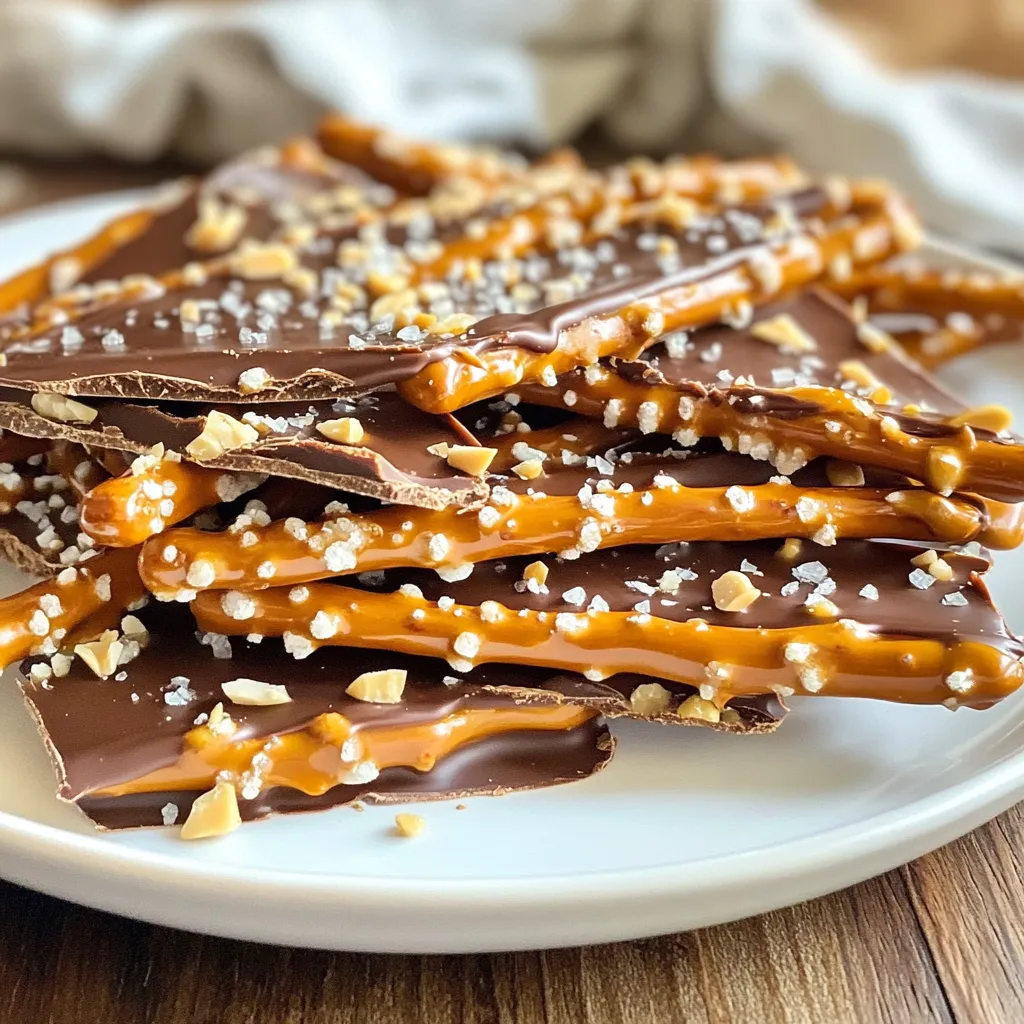 - 2 Tassen Brezelstangen - 1 Tasse Schokoladenstückchen (dunkle oder Milchschokolade) - 1 Tasse Karamellsauce (fertig gekauft oder hausgemacht) Die Hauptzutaten sind einfach und leicht zu finden. Brezelstangen geben eine knusprige Basis. Die Schokoladenstückchen sorgen für einen süßen und schokoladigen Geschmack. Karamellsauce bringt die nötige Klebrigkeit und Tiefe. Du kannst auch Karamellsauce aus dem Laden verwenden, wenn du es eilig hast. - 1/2 Tasse Meersalz (zum Bestreuen) - Optional: 1/2 Tasse gehackte Nüsse (wie Pekannüsse oder Mandeln) Meersalz verstärkt den Geschmack. Es ist wichtig, das Salz gleichmäßig zu streuen. Die gehackten Nüsse sind optional, aber sie geben einen tollen Crunch. Wenn du Nüsse magst, füge sie hinzu! Sie bringen mehr Textur und Geschmack. {{ingredient_image_2}} 1. Heize den Ofen auf 180°C vor. Das sorgt dafür, dass die Brezeln knusprig werden. 2. Lege ein Backblech mit Backpapier aus. So bleibt es sauber und die Brezeln kleben nicht fest. 3. Verteile die Brezelstangen gleichmäßig auf dem Backblech. Achte darauf, dass sie in einer einzigen Schicht liegen. 4. Backe die Brezeln für 5 bis 7 Minuten. Sie sollten leicht goldbraun und warm sein. 1. Erwärme die Karamellsauce in einem kleinen Topf bei niedriger Hitze. Sie sollte flüssig und einfach zu gießen sein. 2. Gieße die warme Karamellsauce gleichmäßig über die Brezeln. Du kannst einen Spatel verwenden, um sie gut zu verteilen. 3. Streue die Schokoladenstückchen über die Brezeln. Die Wärme der Brezeln lässt die Schokolade leicht schmelzen. 4. Wenn die Schokolade etwas geschmolzen ist, verteile sie gleichmäßig mit einem Spatel oder Löffel. 1. Wenn gewünscht, streue die gehackten Nüsse gleichmäßig über die Schokolade. Das gibt einen schönen Crunch. 2. Bestreue alles großzügig mit Meersalz. Das verstärkt den Geschmack von Schokolade und Karamell. 3. Lass die Rinde bei Zimmertemperatur abkühlen. Alternativ kannst du sie für 30 Minuten in den Kühlschrank stellen. 4. Nachdem alles fest geworden ist, brich die Rinde in Stücke deiner Wunschgröße. Es gibt zwei Optionen für Karamellsauce: fertig gekauft oder hausgemacht. Fertige Saucen sind schnell und einfach. Du findest sie in jedem Supermarkt. Sie sind gut, aber sie können oft zu süß sein. Wenn du Zeit hast, mache deine eigene Sauce. Hausgemachte Karamellsauce hat einen reicheren Geschmack. Du brauchst nur Zucker, Butter und Sahne. Erhitze den Zucker, bis er schmilzt. Füge dann Butter und Sahne hinzu. Rühre, bis alles gut vermischt ist. So bekommst du die perfekte Karamellsauce. Schokolade gleichmäßig zu schmelzen, kann eine Herausforderung sein. Verwende eine Mikrowelle oder ein Wasserbad. Wenn du die Mikrowelle nutzt, erhitze die Schokolade in kurzen Intervallen. Rühre sie zwischendurch gut durch. So verhinderst du, dass sie anbrennt. Wenn du ein Wasserbad benutzt, stelle eine Schüssel über einen Topf mit kochendem Wasser. Rühre die Schokolade, bis sie schmilzt. Achte darauf, die Schokolade gleichmäßig über die Brezeln zu verteilen. Verwende dafür einen Spatel oder die Rückseite eines Löffels. Und vergiss nicht, es schnell zu machen, bevor die Schokolade wieder fest wird. Die Präsentation macht viel aus! Serviere die Brezelrinde auf einer schönen Platte. Du kannst auch kleine Stücke in einer Schachtel anrichten. Eine klare Tüte mit einem bunten Band macht ein tolles Geschenk. Füge eine persönliche Nachricht hinzu, um es spezieller zu machen. Du kannst auch die Rinde in kleine Portionen teilen. So bleibt sie frisch und du kannst sie mit Freunden teilen. Pro Tips Tip 1 – Karamell Konsistenz: Stelle sicher, dass die Karamellsauce gut erhitzt wird, damit sie flüssig und leicht zu verteilen ist. Dies verhindert Klumpenbildung und sorgt für eine gleichmäßige Schicht auf den Brezeln. Tip 2 – Schokolade schmelzen: Verwende die Hitze der warmen Brezeln, um die Schokoladenstückchen zum Schmelzen zu bringen. So kannst du eine gleichmäßige Schokoladenschicht erzielen, ohne die Schokolade im Voraus schmelzen zu müssen. Tip 3 – Nussvariation: Experimentiere mit verschiedenen Nüssen oder sogar anderen Toppings wie Kokosraspeln oder getrockneten Früchten, um deinen eigenen einzigartigen Geschmack zu kreieren. Tip 4 – Lagerung: Bewahre die Brezelrinde in einem luftdichten Behälter auf, um ihre Knusprigkeit zu erhalten. So bleibt sie frisch und lecker für mehrere Tage. {{image_4}} Du kannst deine Schokoladen-Karamell-Brezelrinde ganz nach deinem Geschmack anpassen. Hier sind ein paar Ideen für zusätzliche Toppings: - Weitere Nüsse und Früchte: Probiere es mit gehackten Walnüssen oder Pistazien. Diese Nüsse geben einen tollen Crunch. Auch getrocknete Früchte wie Cranberries oder Aprikosen passen gut. Sie bringen eine fruchtige Süße. - Alternative Schokoladensorten: Dunkle Schokolade ist lecker, aber du kannst auch Milchschokolade oder weiße Schokolade verwenden. Weiße Schokolade gibt einen süßen Kontrast zum salzigen Karamell. Misch die verschiedenen Schokoladensorten für einen schönen Farb- und Geschmacksmix. Mit ein paar kleinen Änderungen kannst du neue Geschmackserlebnisse schaffen. Hier sind zwei einfache Variationen: - Verwendung von weißer Schokolade: Anstelle von dunkler oder Milchschokolade kannst du weiße Schokolade nehmen. Sie schmilzt gut und hat einen süßen, cremigen Geschmack. Dies macht die Rinde noch verlockender. - Mit Erdnussbutter anreichern: Du kannst Erdnussbutter in die Karamellsauce rühren. Dies gibt einen nussigen Geschmack und eine tolle Textur. Gieße die Mischung dann über die Brezeln und folge den restlichen Schritten des Rezepts. Mit diesen Variationen kannst du immer wieder neue und spannende Geschmäcker entdecken! Um die Schokoladen-Karamell-Brezelrinde frisch zu halten, verpacke sie luftdicht. Du kannst eine Tupperdose oder einen Gefrierbeutel verwenden. Stelle sicher, dass die Rinde vollständig abgekühlt ist, bevor du sie verpackst. So bleibt die Rinde knusprig und die Schokolade schmilzt nicht. Die Haltbarkeit beträgt etwa eine Woche, wenn sie richtig gelagert wird. Nach dieser Zeit kann die Rinde weicher werden, aber sie bleibt genießbar. Achte darauf, sie an einem kühlen, trockenen Ort aufzubewahren. Du kannst die Rinde auch einfrieren, um sie länger haltbar zu machen. Schneide die Rinde in Stücke, bevor du sie einfrierst. Lege die Stücke in einen Gefrierbeutel oder eine luftdichte Dose. Achte darauf, die Luft herauszudrücken, um Gefrierbrand zu vermeiden. Zum Auftauen nimm die Rinde einfach aus dem Gefrierschrank. Lass sie bei Raumtemperatur etwa 30 Minuten stehen. So bleibt die Rinde knackig und lecker. Vermeide es, die Rinde in der Mikrowelle aufzutauen, da dies die Textur beeinträchtigen kann. Die Schokoladen-Karamell-Brezelrinde hält sich gut. In einem luftdichten Behälter bleibt sie frisch für etwa eine Woche. Wenn du sie kühl lagerst, kann sie bis zu zwei Wochen halten. Achte darauf, dass sie nicht zu feucht wird, sonst wird sie weich. Ja, du kannst andere Brezeln verwenden! Brezelsticks sind am besten, aber auch Brezelstücke oder Brezelkringel funktionieren. Probiere verschiedene Sorten aus, um deinen eigenen Geschmack zu finden. Die Hauptsache ist, dass sie knusprig sind. Um Karamellsauce selbst zu machen, benötigst du: - 1 Tasse Zucker - 6 Esslöffel Butter - 1/2 Tasse Sahne 1. Erhitze den Zucker in einem Topf. Rühre, bis er schmilzt und goldbraun wird. 2. Füge die Butter hinzu und rühre gut um. 3. Gieße die Sahne langsam hinzu und rühre weiter, bis die Sauce glatt ist. 4. Lass die Sauce etwas abkühlen, bevor du sie verwendest. Ja, es gibt eine vegane Version! Verwende vegane Schokoladenstückchen und mache die Karamellsauce mit Pflanzenbutter und Kokosmilch. So kannst du das Rezept anpassen, ohne auf den Geschmack zu verzichten. In diesem Blogbeitrag haben wir die köstliche Schokoladen-Karamell-Brezelrinde behandelt. Du hast die Hauptzutaten wie Brezelstangen und Schokolade kennengelernt. Außerdem hast du die Schritte von der Vorbereitung bis zur Lagerung erfahren. Am Ende haben wir verschiedene Variationen und Tipps für die perfekte Zubereitung angeboten. Kreativität ist der Schlüssel. Experimentiere mit deinen eigenen Toppings oder Saußen. So machst du dein Rezept ganz individuell!