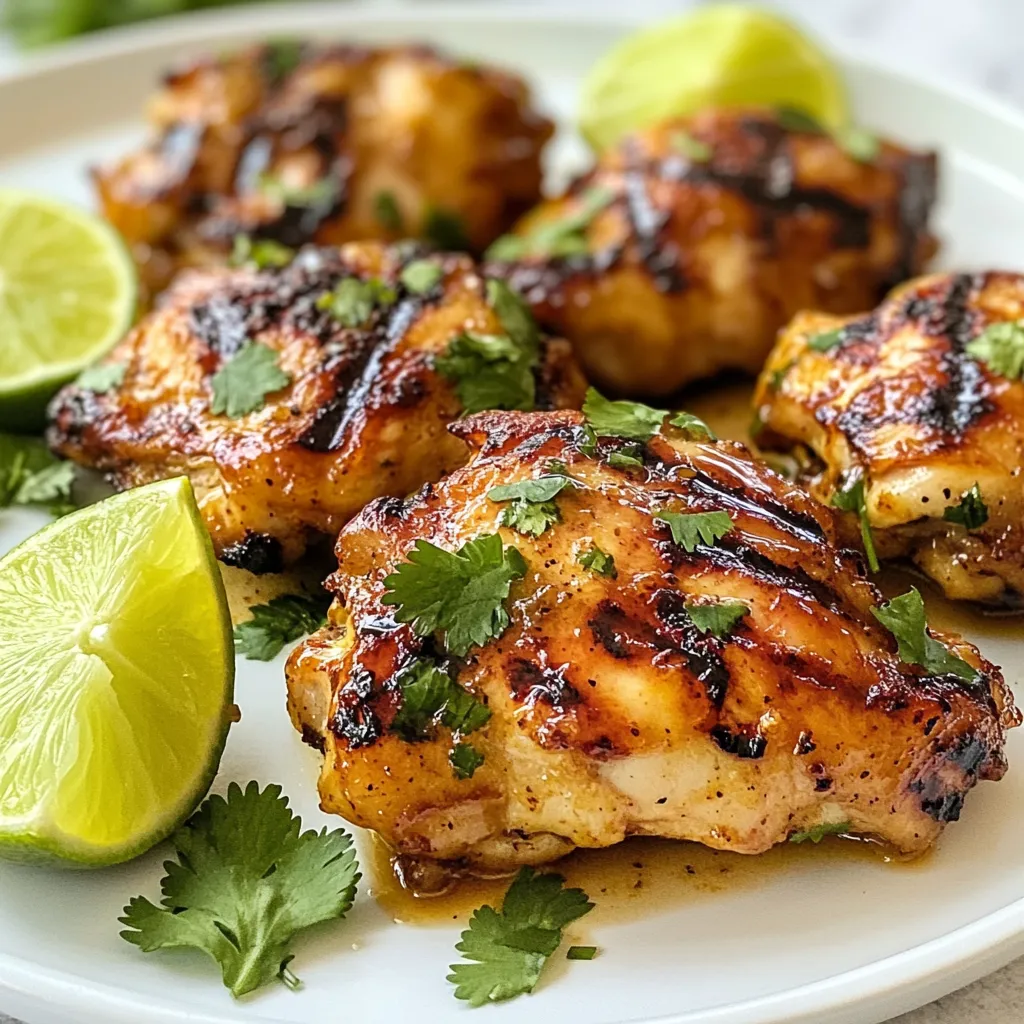 Für Sriracha Honey Lime Chicken brauchst du diese Zutaten: - 4 entbeinte, hautlose Hähnchenschenkel - 3 Esslöffel Sriracha-Sauce - 2 Esslöffel Honig - 2 Esslöffel frisch gepresster Limettensaft - 1 Esslöffel Sojasauce - 2 Knoblauchzehen, fein gehackt - 1 Teelöffel gemahlener Kreuzkümmel - 1 Teelöffel Salz - ½ Teelöffel schwarzer Pfeffer - 1 Esslöffel Olivenöl - Frischer Koriander zur Garnitur - Limettenscheiben zum Servieren Sriracha ist eine scharfe Soße aus Chili und Knoblauch. Sie gibt deinem Hähnchen den nötigen Kick. Honig sorgt für eine schöne Süße. Frisch gepresster Limettensaft bringt Frische und Säure ins Spiel. Sojasauce verstärkt den Umami-Geschmack. Kreuzkümmel sorgt für eine warme, erdige Note im Gericht. Achte darauf, frische Zutaten zu verwenden. Wähle Hähnchenschenkel, die eine rosa Farbe haben. Sie sollten fest und saftig sein. Kaufe Limetten, die schwer sind und eine glänzende Schale haben. So kannst du viel Saft gewinnen. Achte darauf, dass der Knoblauch fest und ohne grüne Triebe ist. Frischer Koriander sollte grün und duftend sein. Frische Zutaten machen dein Gericht leckerer! {{ingredient_image_2}} Zuerst brauchst du eine große Schüssel. Gib die Sriracha-Sauce, den Honig, den Limettensaft, die Sojasauce, den gehackten Knoblauch, den Kreuzkümmel, das Salz und den Pfeffer hinein. Rühre alles gut um. Diese Mischung wird deine Marinade. Jetzt leg die Hähnchenschenkel in die Schüssel. Stelle sicher, dass jedes Stück gut bedeckt ist. Decke die Schüssel ab und stelle sie für mindestens 30 Minuten in den Kühlschrank. So kann das Hähnchen die Aromen aufnehmen. Wenn du mehr Geschmack möchtest, mariniere das Hähnchen bis zu 2 Stunden. Heize deinen Grill oder die Grillpfanne auf mittelhohe Hitze vor. Bestreiche die Grillfläche mit etwas Olivenöl, damit das Hähnchen nicht kleben bleibt. Nimm die Hähnchenschenkel aus der Marinade. Lass die überschüssige Marinade abtropfen und wirf sie weg. Sichere dir, dass das Grillen gut vorbereitet ist. Die Temperatur muss stimmen, damit das Hähnchen gleichmäßig gart. Lege die Hähnchenschenkel auf den Grill. Gare sie etwa 6-7 Minuten pro Seite. Achte darauf, dass die Innentemperatur 75°C erreicht. So bleibt das Hähnchen saftig und zart. Du solltest auch schöne Grillmarkierungen sehen. Nimm das Hähnchen nach dem Grillen vom Grill und lass es einige Minuten ruhen. So bleibt der Saft im Fleisch. Schneide die Hähnchenschenkel in Scheiben und richte sie auf einem Teller an. Garniere sie mit frischem Koriander und lege Limettenscheiben dazu. Jetzt ist dein Sriracha Honey Lime Chicken bereit, genossen zu werden! Ein häufiger Fehler ist, das Hähnchen nicht richtig zu marinieren. Wenn du das Hähnchen nicht lange genug in der Marinade lässt, fehlen die Aromen. Ein weiterer Fehler ist, das Hähnchen zu früh vom Grill zu nehmen. Stelle sicher, dass die Innentemperatur mindestens 75°C erreicht. Zu viel Wärme kann das Hähnchen austrocknen. Verwende ein Grillthermometer, um sicher zu sein. Die Marinierzeit ist wichtig für den Geschmack. Wenn du wenig Zeit hast, mariniere das Hähnchen mindestens 30 Minuten. Für intensivere Aromen ist eine Marinierzeit von bis zu 2 Stunden ideal. Vermeide es, das Hähnchen länger als 2 Stunden zu marinieren. Die Säure im Limettensaft kann das Fleisch zäh machen. Um den besten Geschmack zu erzielen, nutze frische Zutaten. Frischer Limettensaft und frischer Koriander machen einen großen Unterschied. Du kannst auch die Marinade nach deinem Geschmack anpassen. Mehr Sriracha macht es schärfer, während mehr Honig die Süße erhöht. Experimentiere mit den Gewürzen. So kannst du das Gericht nach deinem Geschmack anpassen. Serviere das Hähnchen mit Limettenscheiben für extra Frische. Pro Tipps Marinieren für mehr Geschmack: Lassen Sie das Hähnchen mindestens 30 Minuten marinieren, aber wenn Sie Zeit haben, marinieren Sie es bis zu 2 Stunden für einen intensiveren Geschmack. Grilltemperatur überprüfen: Stellen Sie sicher, dass Ihr Grill oder Ihre Grillpfanne auf mittelhohe Hitze vorgeheizt ist, um gleichmäßige Grillmarkierungen zu erzielen und das Hähnchen perfekt zu garen. Innentemperatur messen: Verwenden Sie ein Fleischthermometer, um sicherzustellen, dass das Hähnchen eine Innentemperatur von 165°F (75°C) erreicht hat, um Lebensmittelsicherheit zu gewährleisten. Ruhezeit einhalten: Lassen Sie das Hähnchen nach dem Grillen einige Minuten ruhen, damit sich die Säfte setzen und das Fleisch saftig bleibt. {{image_4}} Wenn du eine vegetarische Option suchst, probiere Tofu oder Gemüse. Tofu nimmt die Marinade gut auf. Schneide den Tofu in Würfel und mariniere ihn wie das Hähnchen. Alternativ kannst du Gemüse wie Zucchini oder Paprika grillen. Diese Varianten bieten einen tollen Geschmack und sind gesund. Um die Schärfe anzupassen, spiele mit der Sriracha-Sauce. Wenn du es milder magst, reduziere die Menge. Du kannst auch andere Saucen wie BBQ-Sauce verwenden. Für mehr Schärfe füge frische Chilis oder mehr Sriracha hinzu. So kannst du den perfekten Geschmack für dich finden. Das Gericht passt gut zu vielen Beilagen. Hier sind einige Vorschläge: - Frischer gemischter Salat - Duftender Jasminreis - Gegrilltes Gemüse - Avocado-Scheiben - Knusprige Tortillas Diese Beilagen ergänzen den Geschmack des Sriracha Honey Lime Chicken perfekt. Es ist eine tolle Möglichkeit, das Essen bunt und lecker zu gestalten. Um Reste von Sriracha Honey Lime Chicken gut zu lagern, lege sie in einen luftdichten Behälter. Du kannst die Hähnchenstücke auch in Frischhaltefolie wickeln. So bleiben sie frisch und schmackhaft. Stelle sicher, dass die Reste abgekühlt sind, bevor du sie in den Kühlschrank stellst. Vermeide es, sie zu lange bei Raumtemperatur stehen zu lassen, um das Wachstum von Bakterien zu verhindern. Wenn du die Reste wieder aufwärmen möchtest, nutze den Ofen oder die Mikrowelle. Für den Ofen, heize ihn auf 180 Grad Celsius vor. Lege die Hähnchenstücke auf ein Backblech und decke sie mit Alufolie ab. So trocknen sie nicht aus. Erwärme sie etwa 15 bis 20 Minuten, bis sie heiß sind. In der Mikrowelle platziere die Hähnchenstücke auf einem mikrowellengeeigneten Teller. Erwärme sie in 1-Minuten-Intervallen, bis sie warm sind. Im Kühlschrank bleibt Sriracha Honey Lime Chicken bis zu vier Tage frisch. Wenn du es länger aufbewahren möchtest, friere es ein. Im Gefrierschrank ist es bis zu drei Monate haltbar. Achte darauf, die Reste gut einzupacken, um Gefrierbrand zu vermeiden. Wenn du es wieder auftauen möchtest, mache das am besten über Nacht im Kühlschrank. So bleibt der Geschmack erhalten und das Hähnchen bleibt saftig. Um Hähnchen richtig zu schneiden, nehme ich ein scharfes Messer. Ich schneide gegen die Faser des Fleisches. So bleibt das Fleisch zart. Beginne bei der dicksten Stelle des Hähnchens, dann ziehe ich gleichmäßige Scheiben. Achte darauf, dass die Stücke nicht zu dick sind. Dünnere Stücke sind leichter zu essen und nehmen mehr Geschmack auf. Ja, du kannst die Marinade im Voraus zubereiten. Mische Sriracha, Honig, Limettensaft, Sojasauce, Knoblauch, Kreuzkümmel, Salz und Pfeffer in einer Schüssel. Fülle die Mischung in einen verschlossenen Behälter. So bleibt die Marinade frisch. Du kannst sie bis zu zwei Tage im Kühlschrank aufbewahren. So sparst du Zeit beim Kochen. Ich serviere Sriracha Honey Lime Chicken am liebsten mit frischem Koriander und Limettenscheiben. Das gibt dem Gericht einen frischen Kick. Du kannst auch einen gemischten Salat oder Jasminreis dazu reichen. Diese Beilagen passen perfekt zu den kräftigen Aromen des Hähnchens. Stelle sicher, dass du die Hähnchenscheiben schön anrichtest. So sieht das Gericht einladend aus. In diesem Blog-Beitrag haben wir die wichtigsten Zutaten und deren Auswahl für Sriracha Honey Lime Chicken behandelt. Wir haben die Marinade und das Grillen Schritt für Schritt erklärt. Zudem gab es nützliche Tipps, um häufige Fehler zu vermeiden. Variationen wie vegetarische Alternativen erweitern das Rezept. Schließlich haben wir aufgezeigt, wie man Reste richtig lagert. Denke an diese Tipps, um dein Grillgericht perfekt zu machen. So bereitest du ein leckeres und sicheres Essen zu.